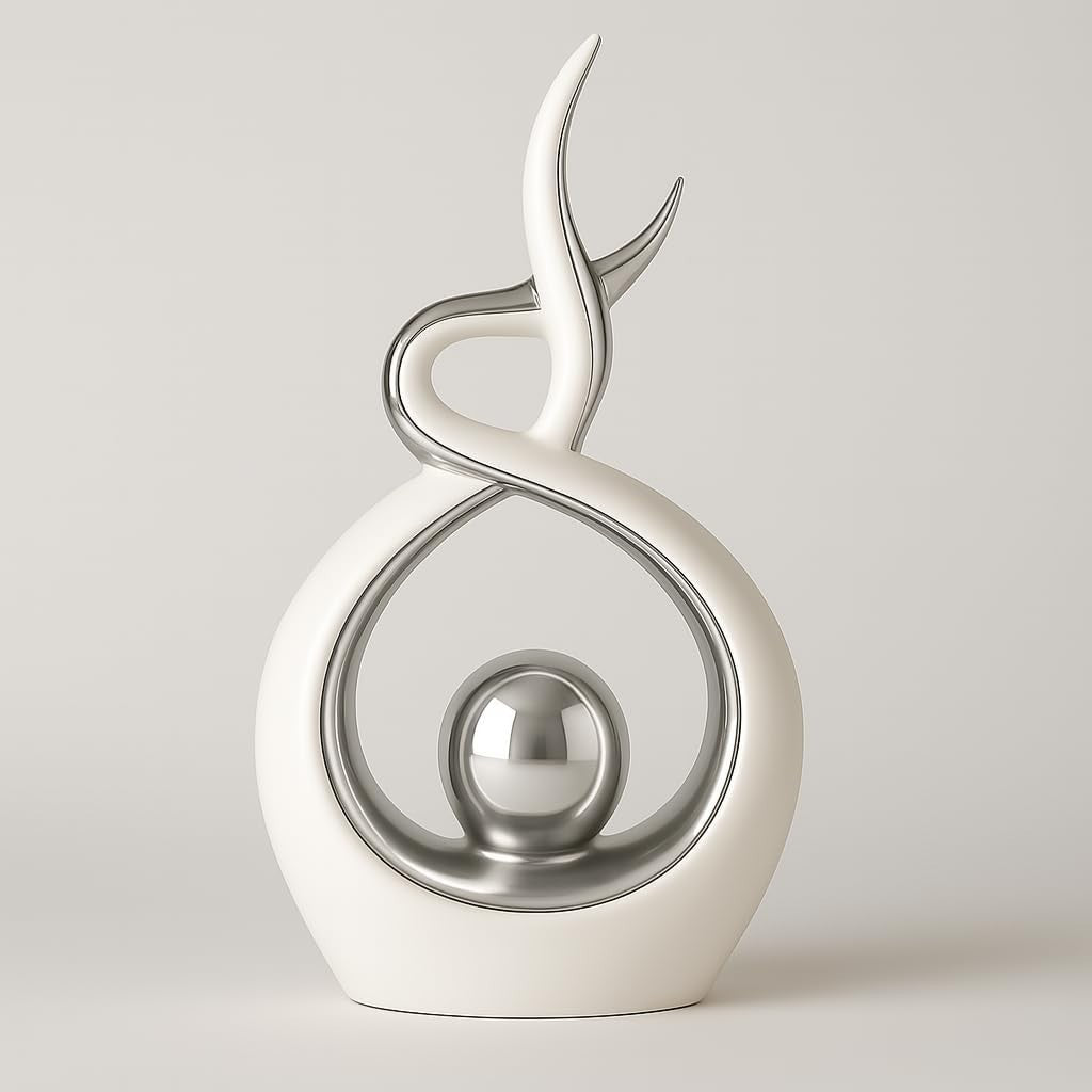 White & Silver Modern Abstract Ceramic Ornament – Shelf Mantel Home Decor