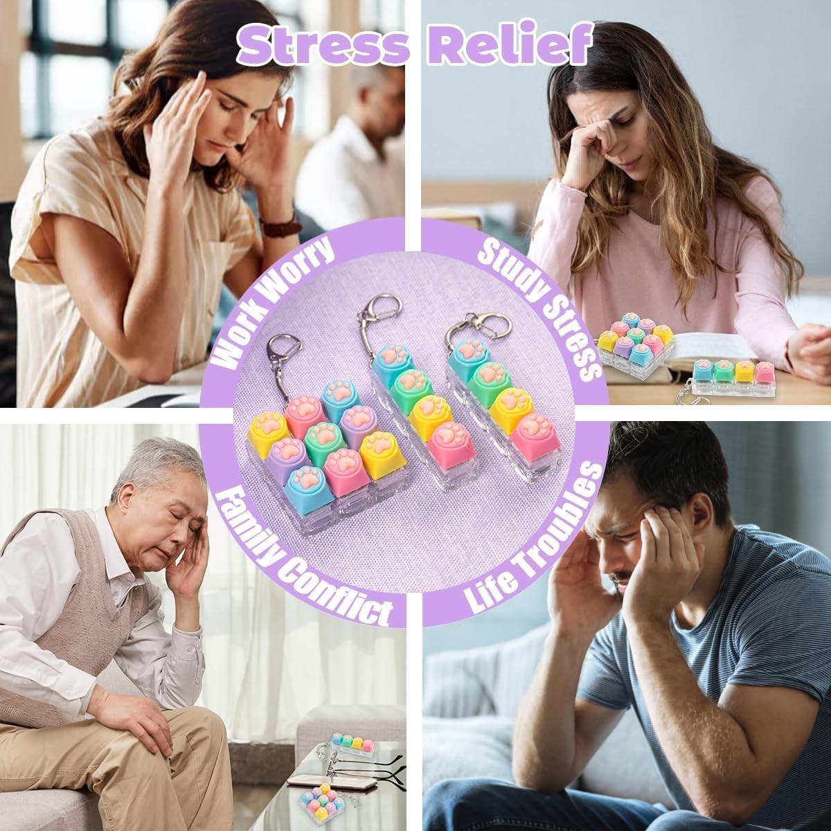 3pcs Colorful Keyboard Clicker Fidget Toy Stress Relief Keychain