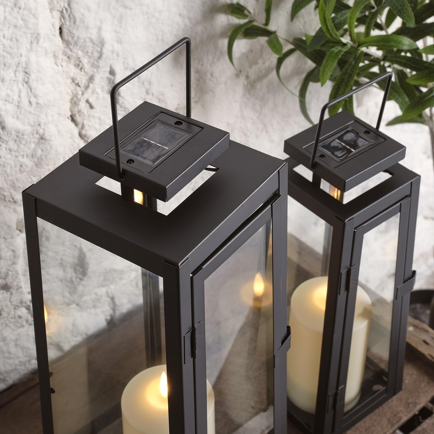 2 Pack Solar Candle Lanterns Outdoor Waterproof Black