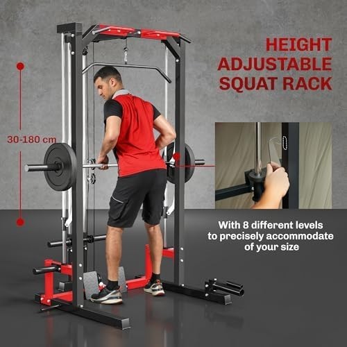 Multi-Function Power Rack Black with Pull Up Bar & Cable System