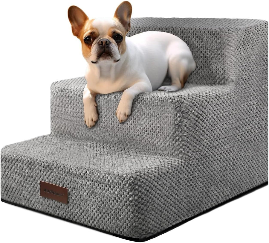 3 Step Dog Stairs Non Slip Pet Steps for Small Dogs Grey