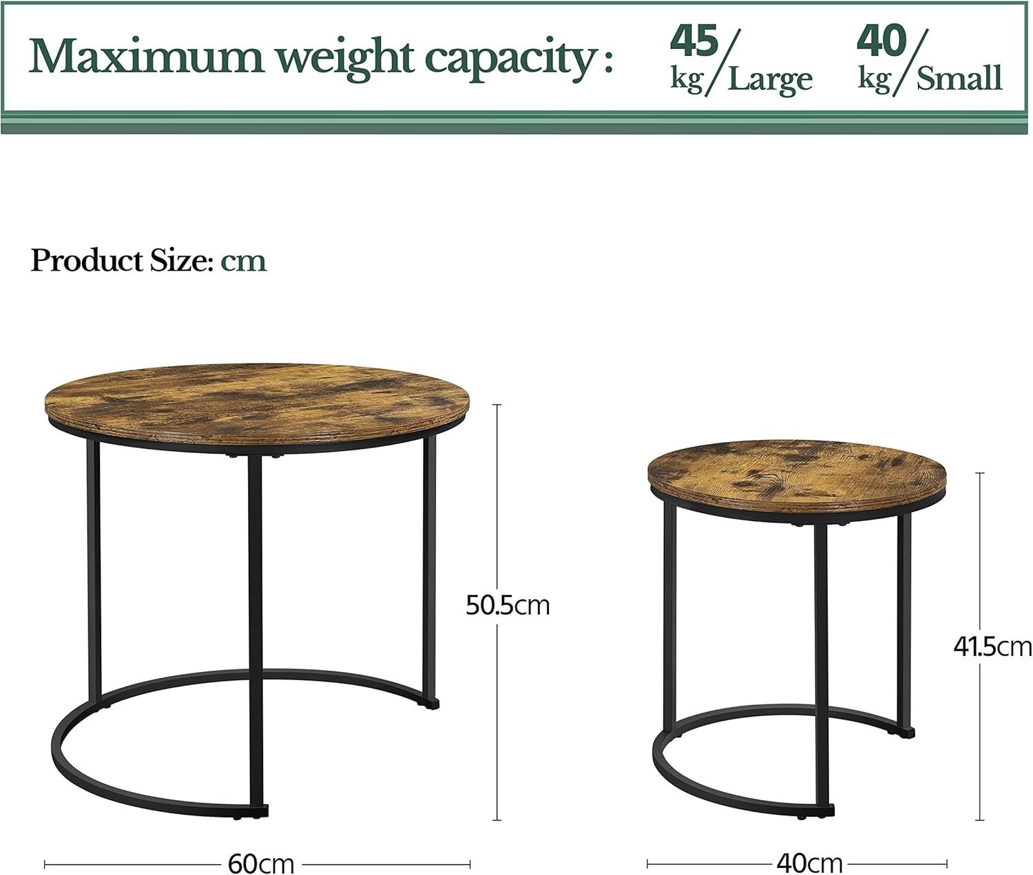 Space Saving Nesting Coffee Table Set 2 Round Rustic Wood Side End Tables Metal
