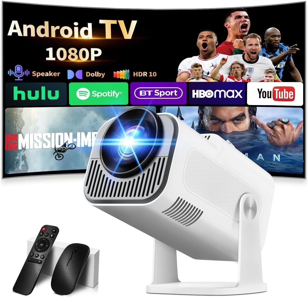 4K Smart Mini Projector 1080P WiFi 6 Bluetooth Auto Keystone