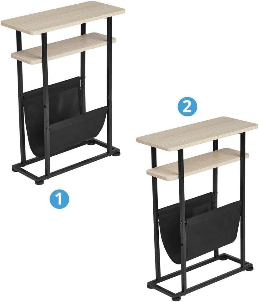 Slim Oak Side Table with Magazine Holder Narrow End Table 18x42x55cm