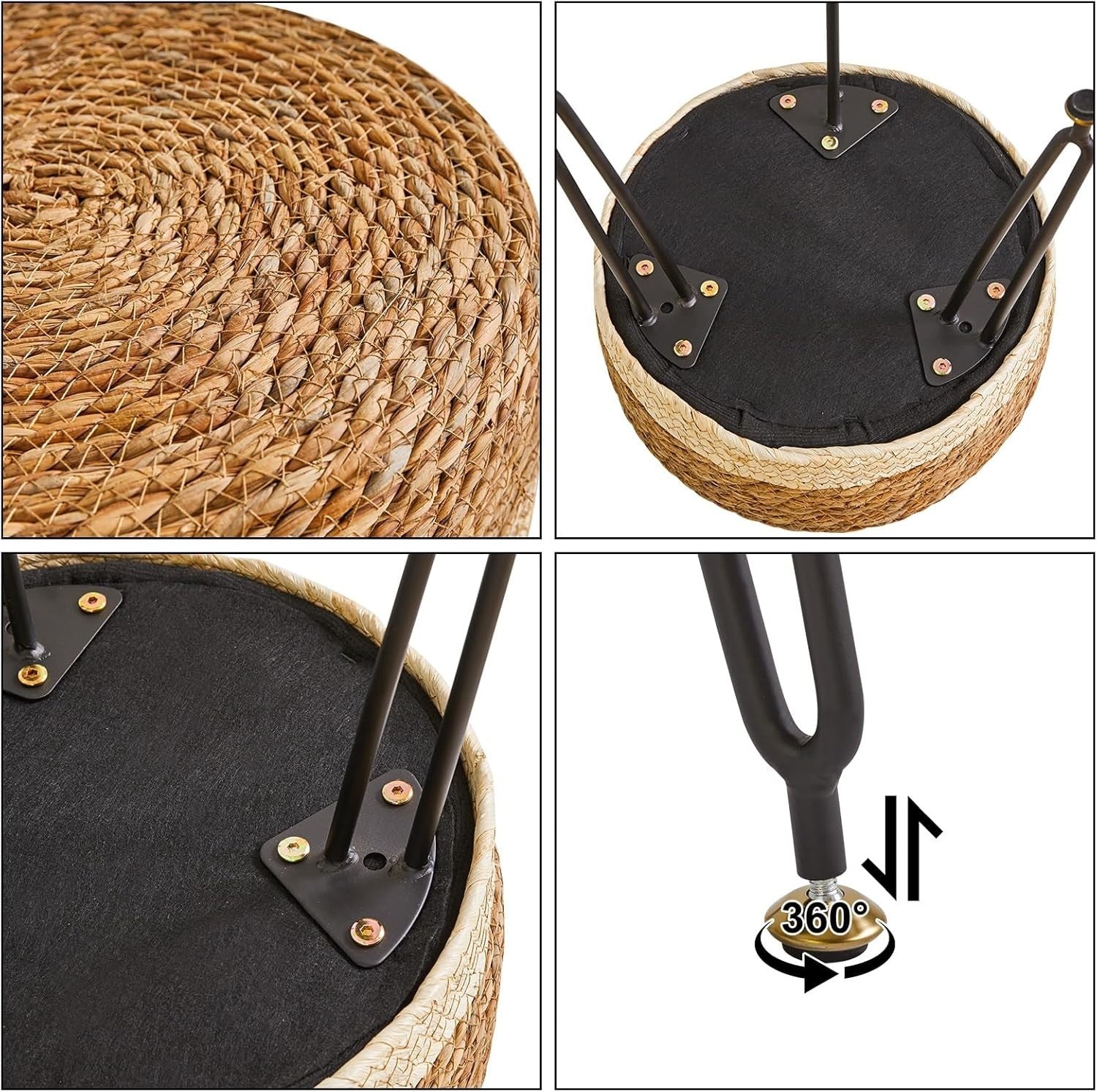 Natural & White Seagrass Footstool Round Woven Pastoral Stool 32×32×45cm