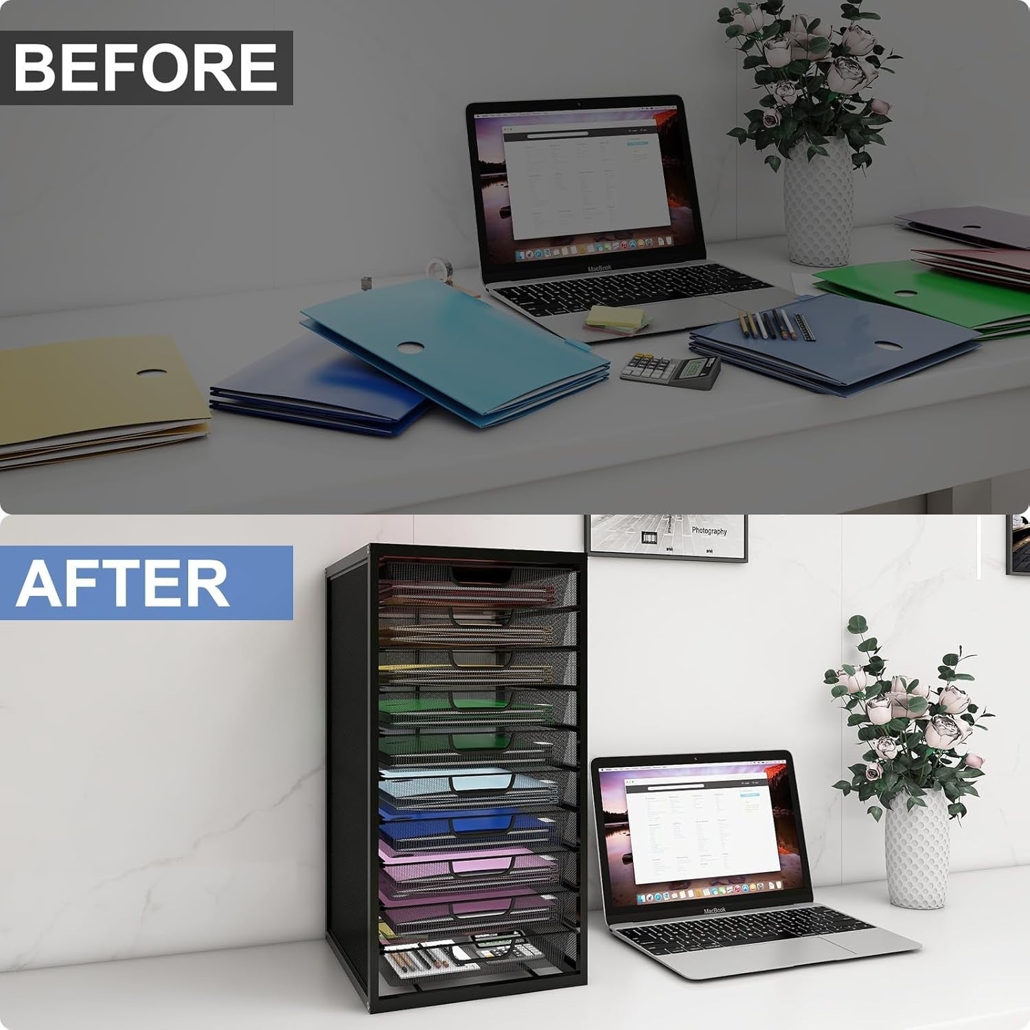Desktop Mesh File Organizer 10 Drawers Large Office Paper Storage Box