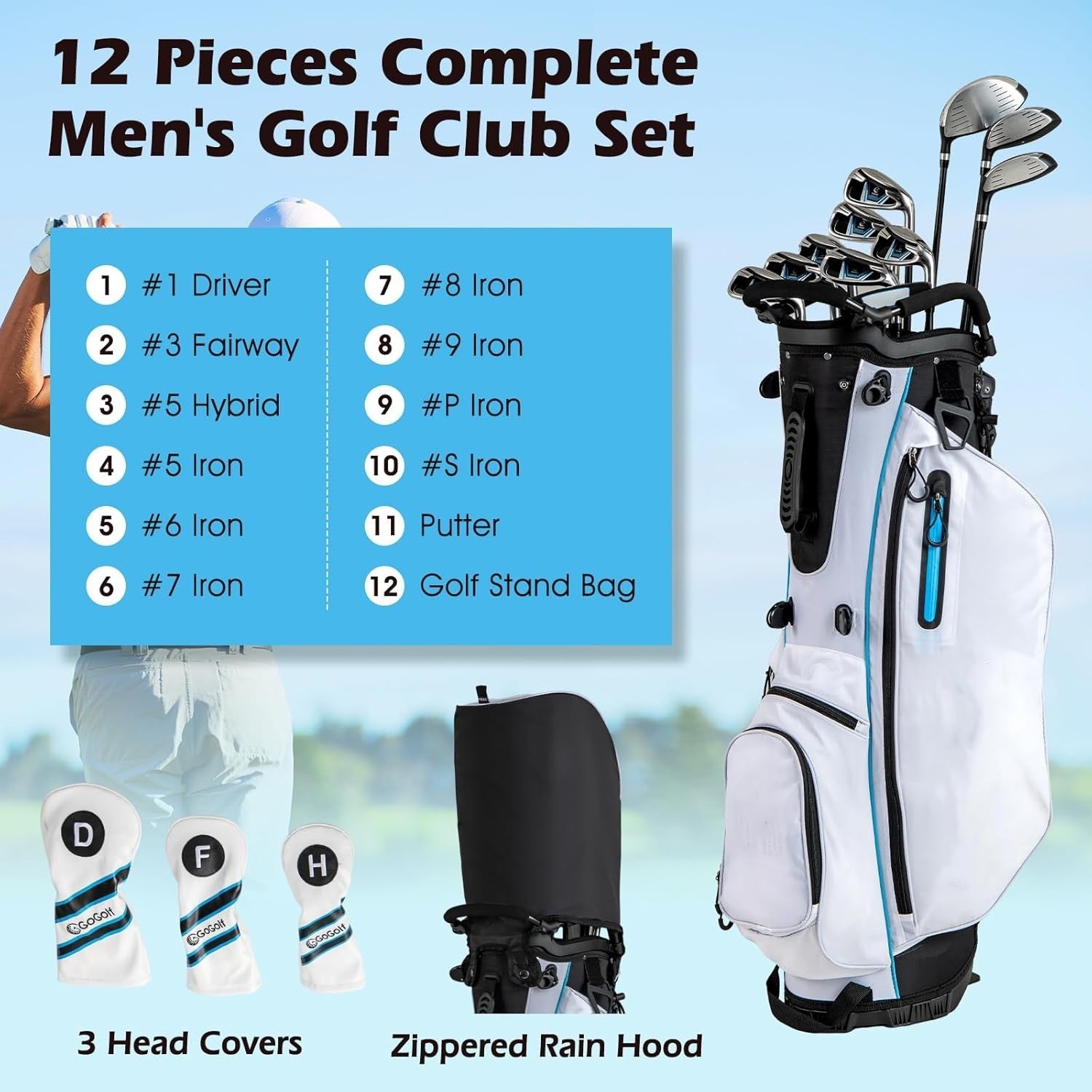 Right Hand Golf Club Set 12pc Woods Irons Wedge Putter Stand Bag