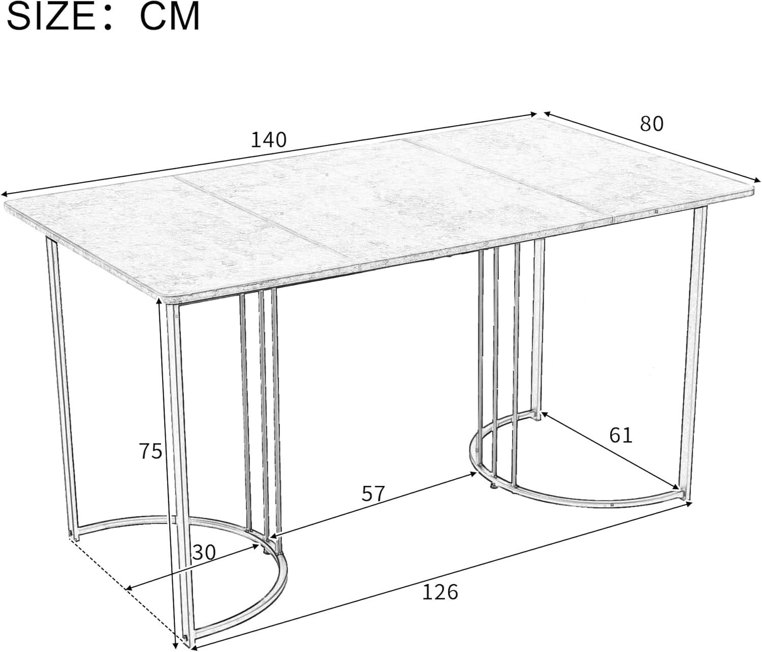 Modern Marble Dining Table 140x80cm Metal Frame White Black Kitchen Desk