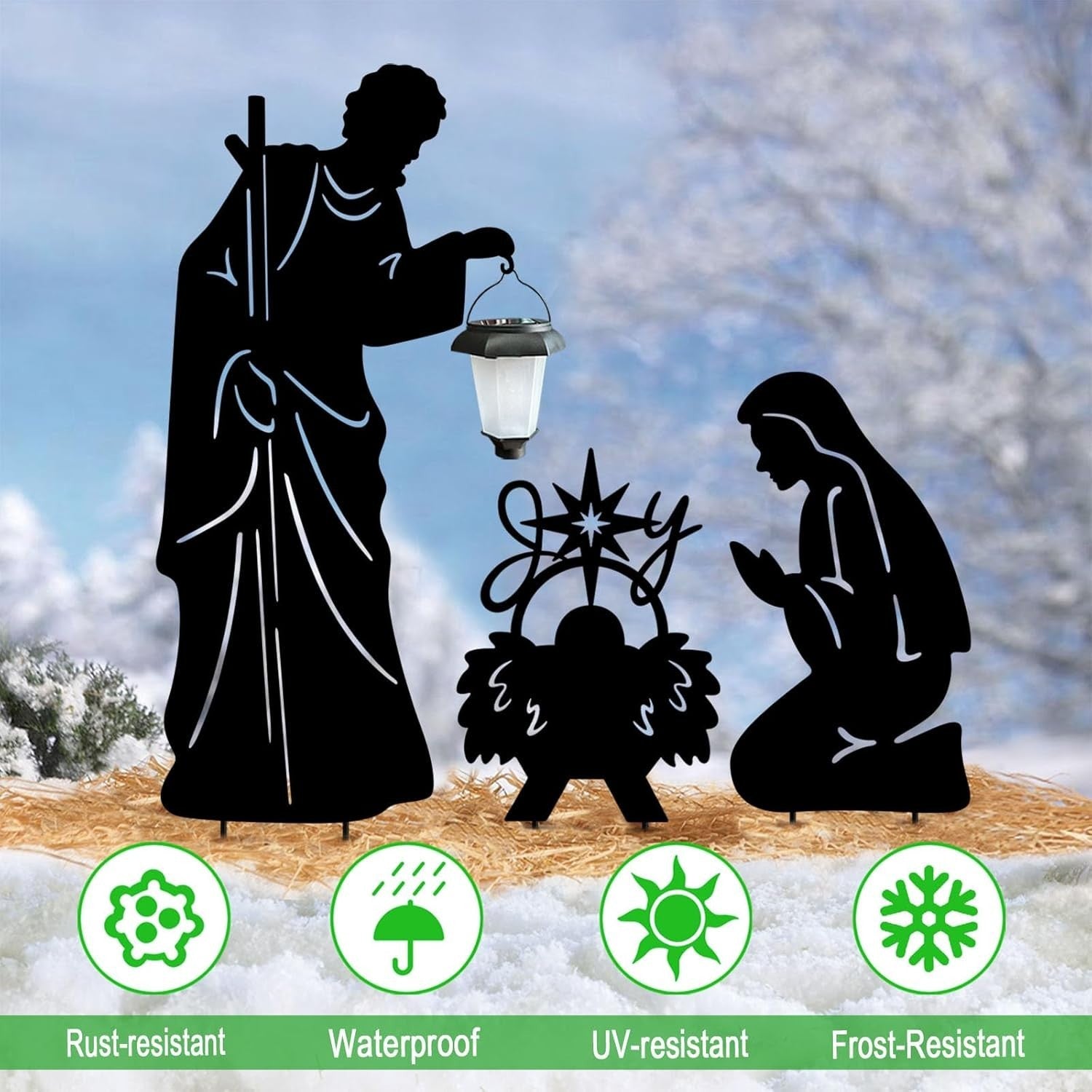 3 Pack Solar Nativity Scene Garden Stakes with Lantern Lights