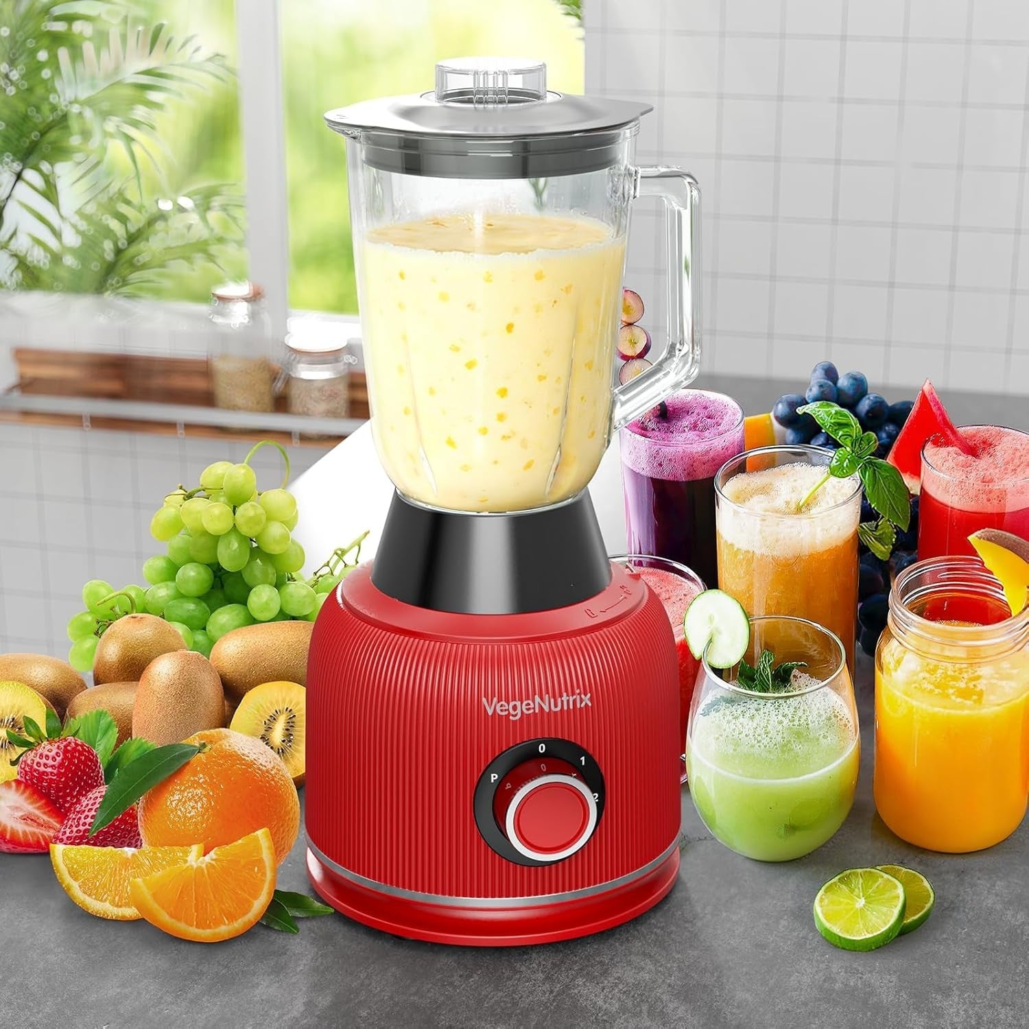 1500W Food Processor Blender Combo 2.5L Chopper 2L Glass Jar Red