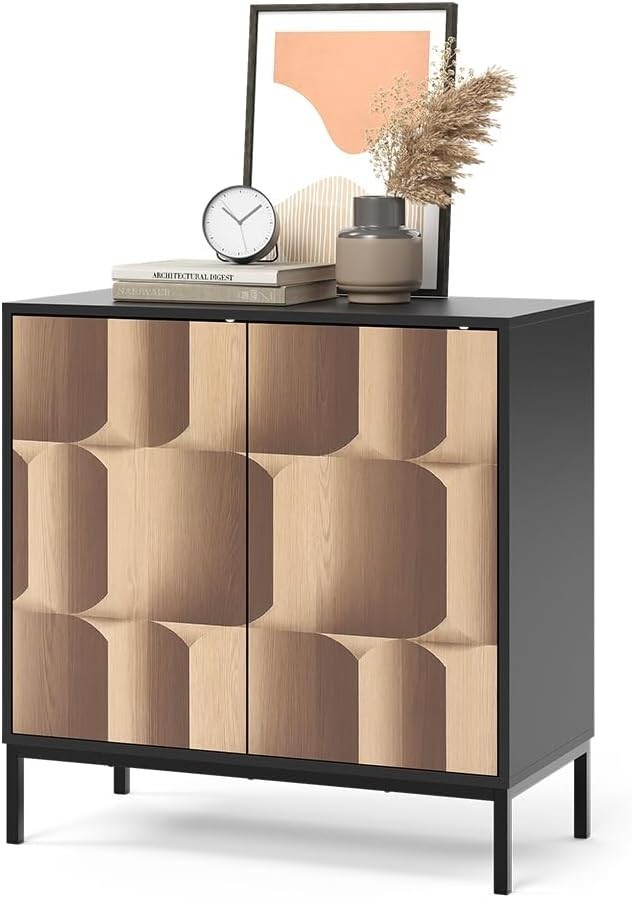 Modern Sideboard Cabinet 80cm Black Oak Storage Cupboard with 2 Doors