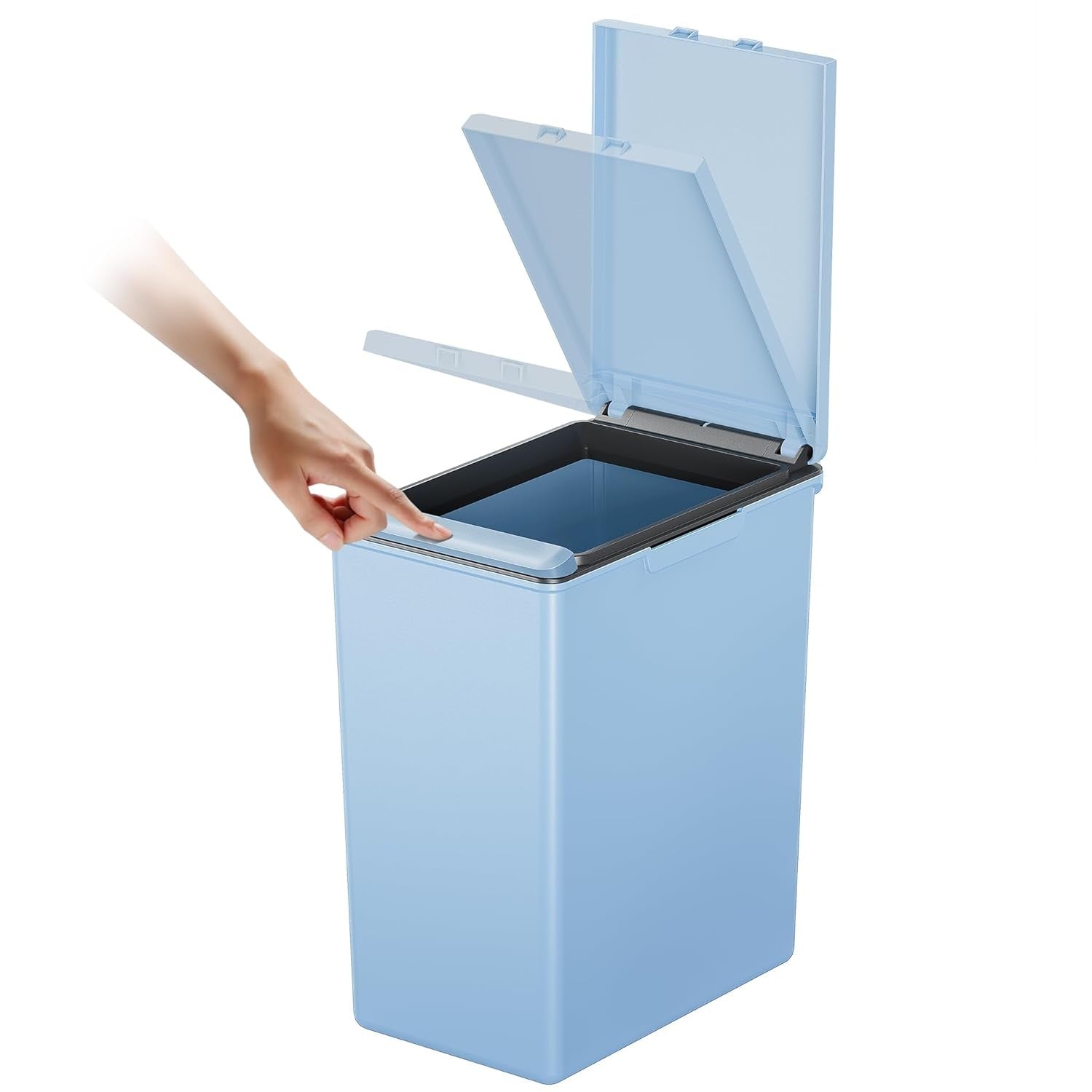 20L Slim Kitchen Recycling Bin Touch Top Lid Plastic Waste Rubbish Blue