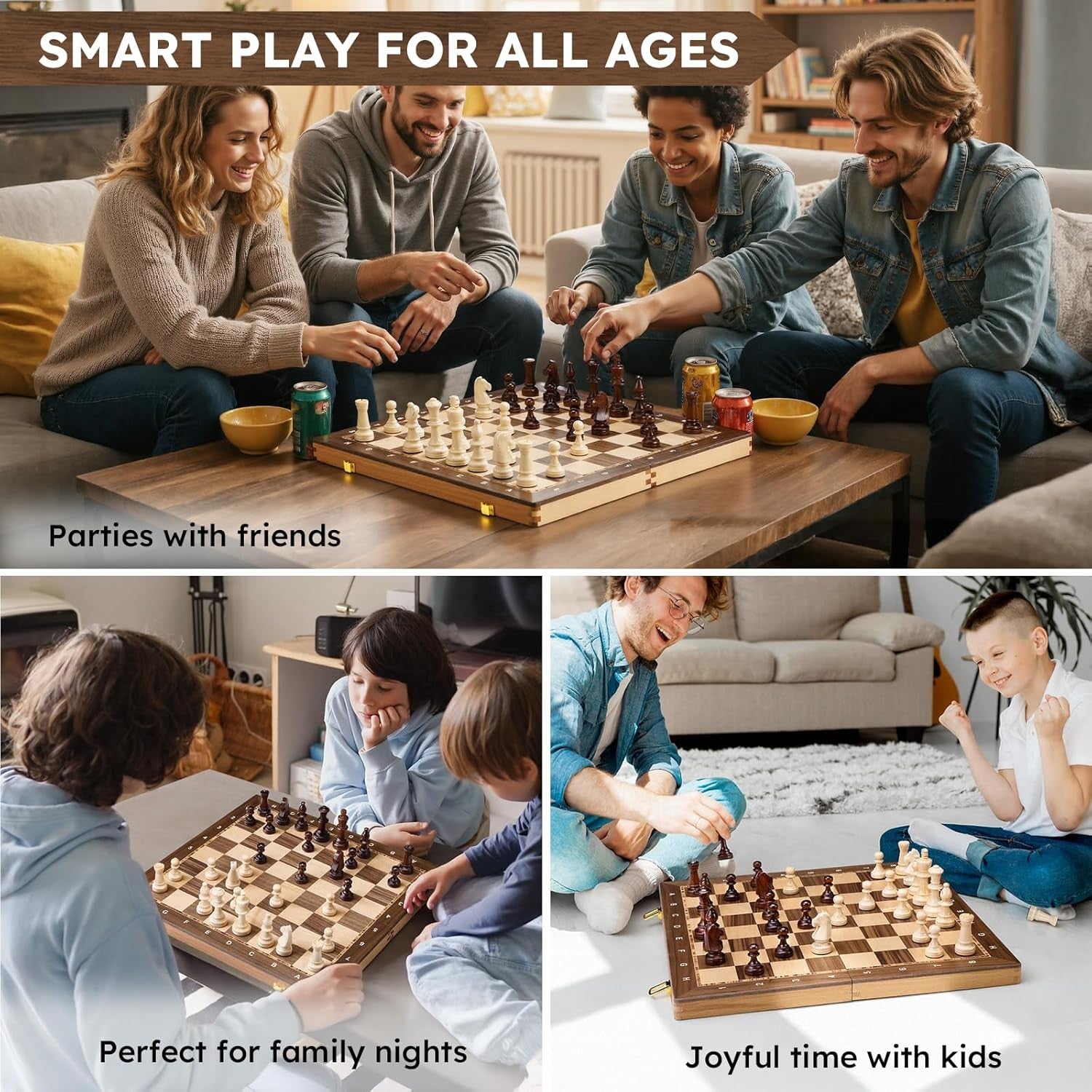 Large 19" Wooden Chess Set Foldable Tournament Board Weighted Pieces Extra Queen