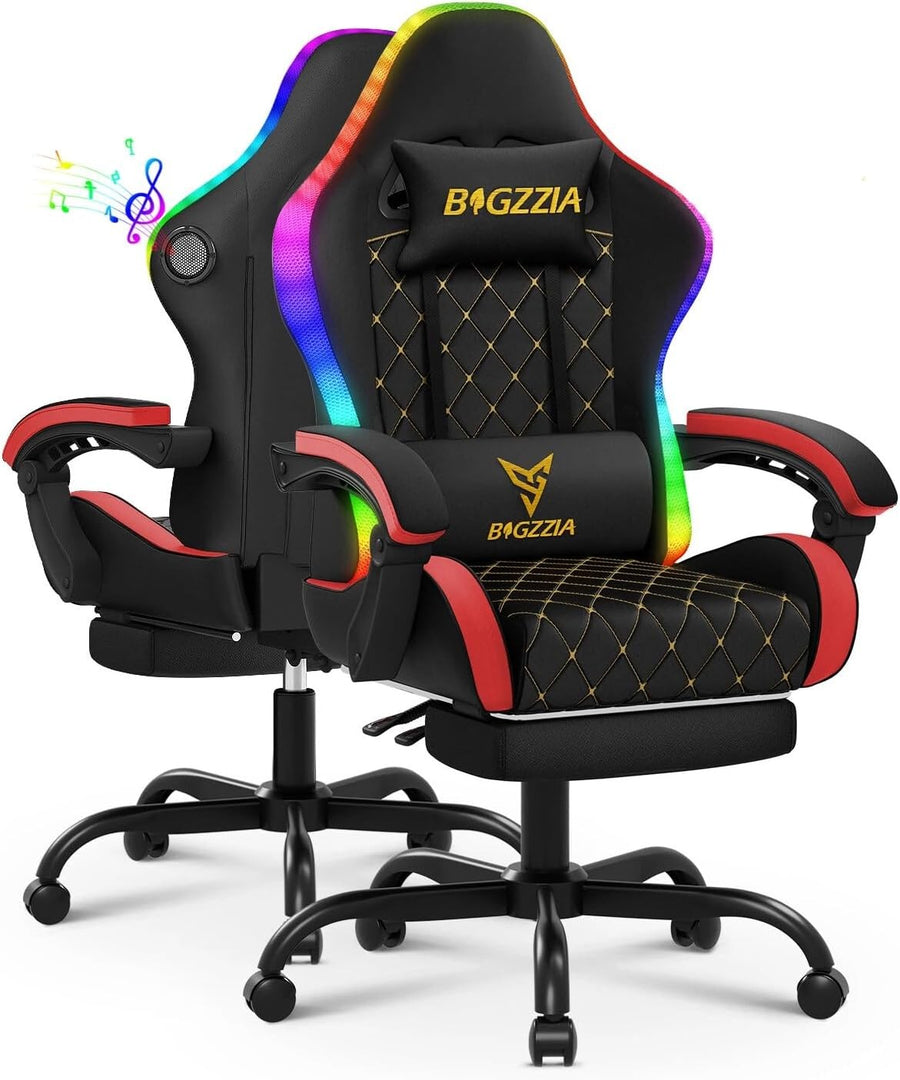 Gaming Chair Bluetooth Speakers LED Lights Footrest