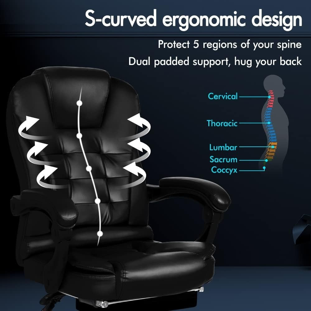 Massage Office Chair Recliner Footrest Executive Desk Gaming Seat Black PU Leath