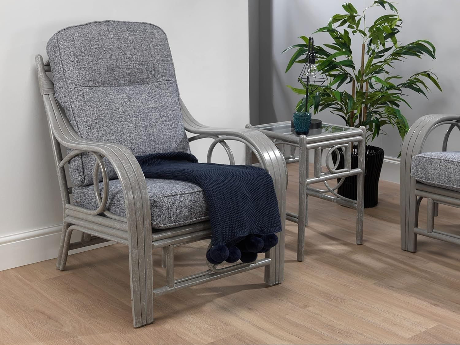 Grey Rattan Conservatory Armchair Indoor Cane Lounge Chair with Easy-Clean