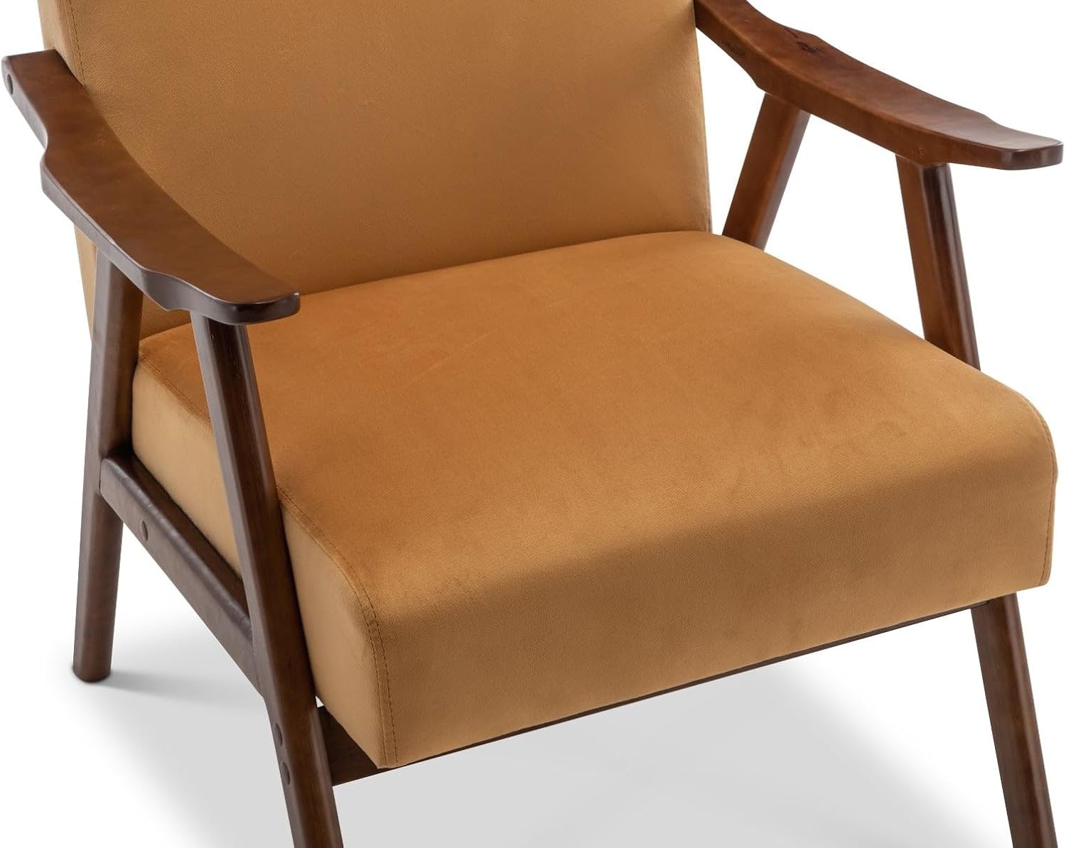 Gold Velvet Accent Armchair Retro Wooden Lounge Chair