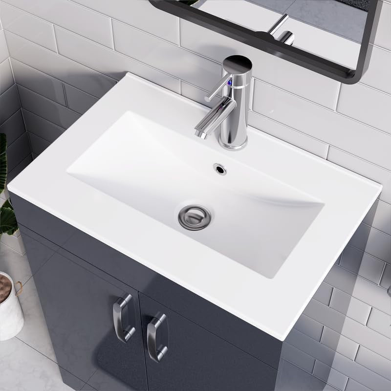 600mm Grey Under Sink Bathroom Vanity Unit with Basin Cupboard Storage Cabinet