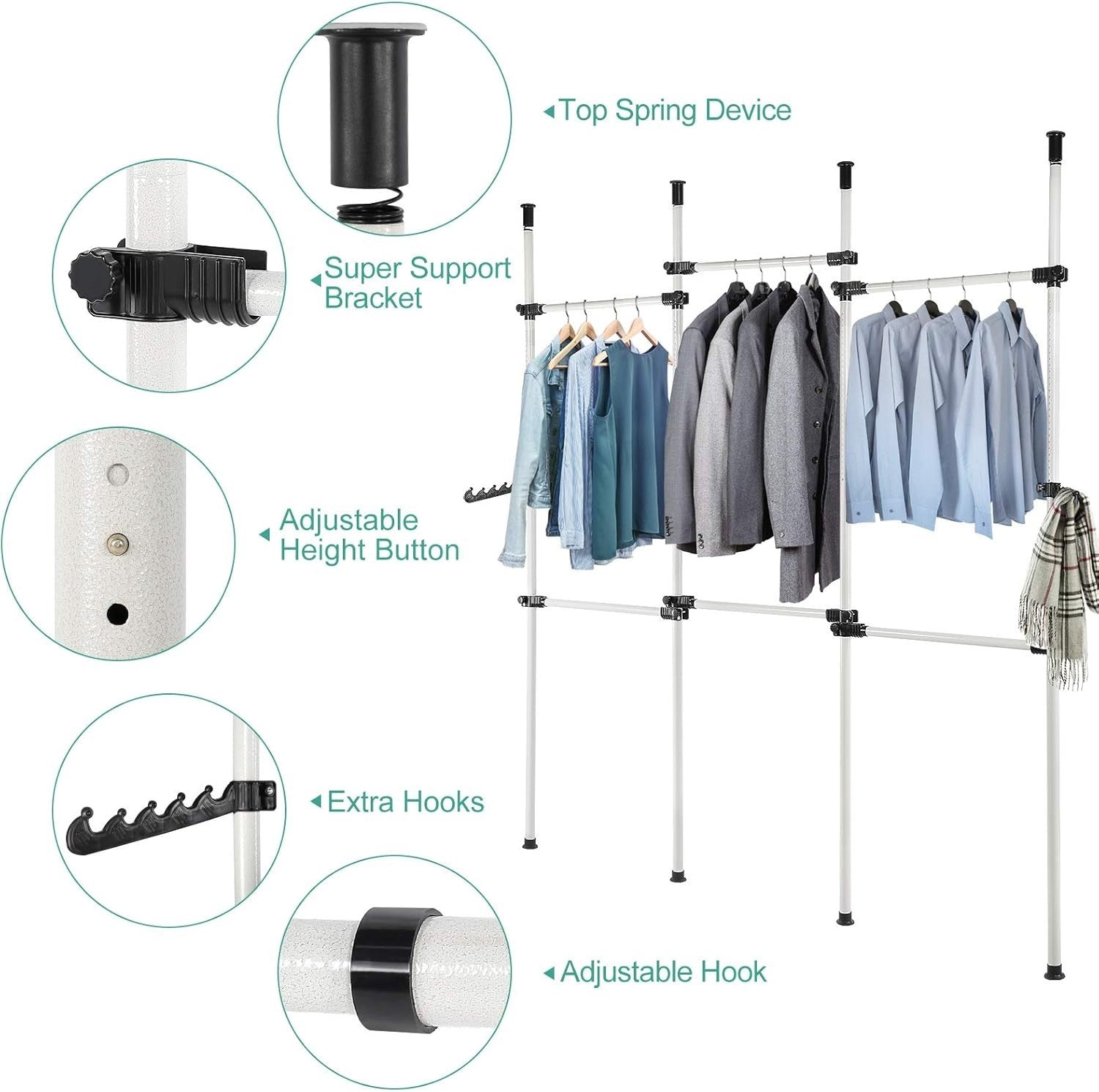 Heavy Duty Adjustable Telescopic Clothes Rack 4 Poles 6 Bars