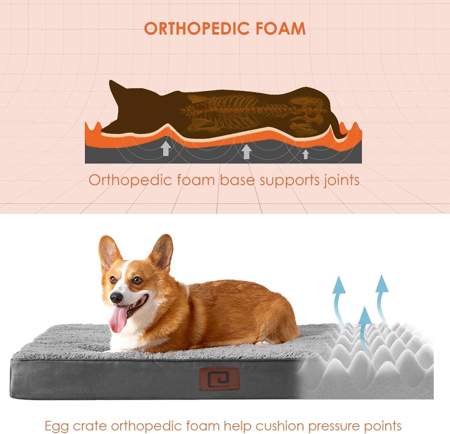 XL Orthopedic Dog Bed Mattress Egg Crate Foam 104x68x9cm Grey
