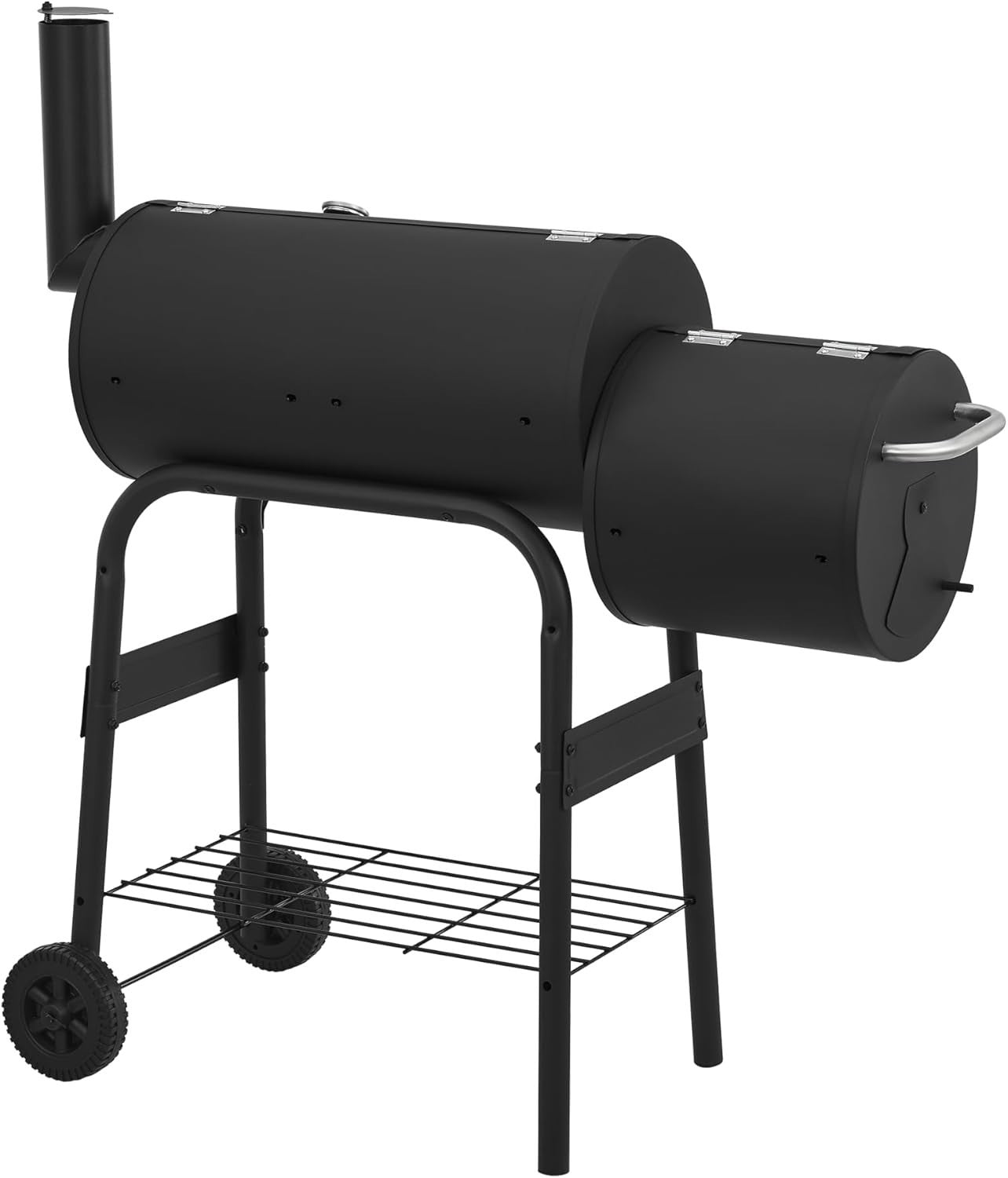 Charcoal BBQ Smoker Grill with Side Firebox & Thermometer Outdoor Trolley 115cm