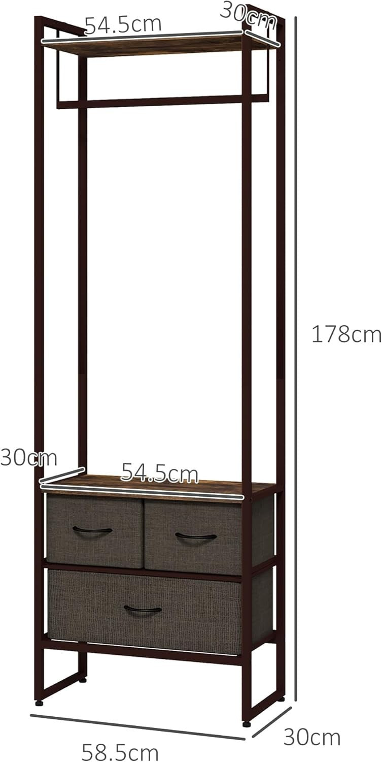 Clothes Rail with 3 Drawers Garment Rack Rustic Brown 178cm