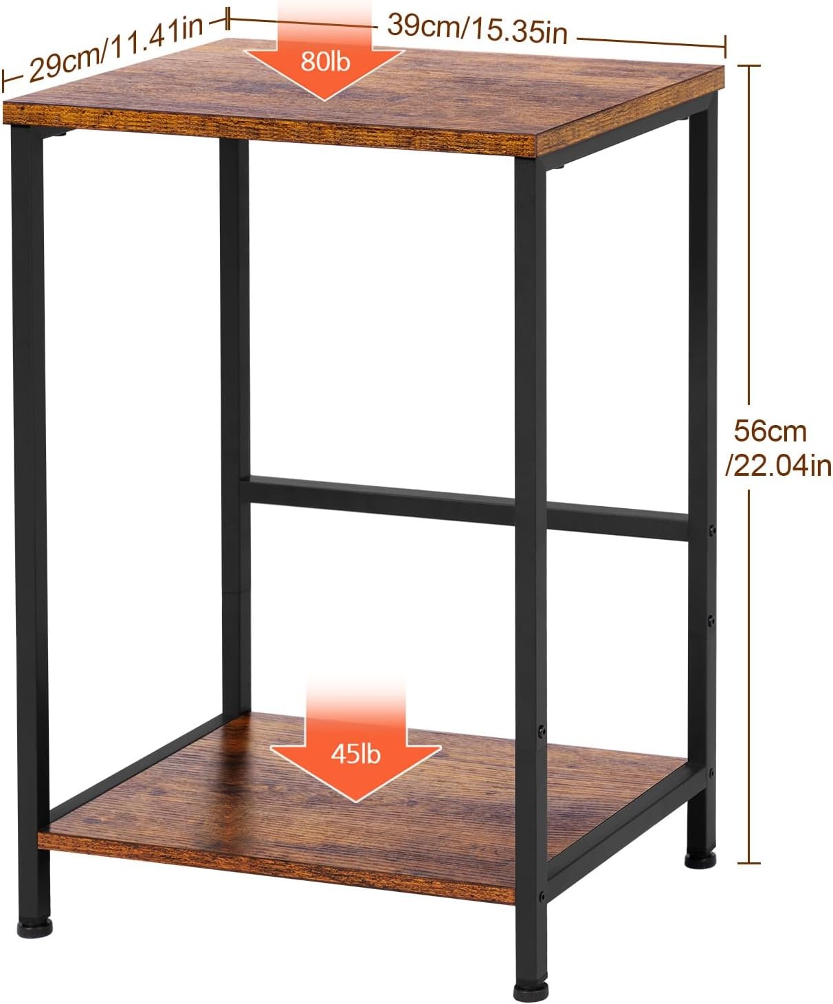 Set of 2 Rustic Brown Side Tables with Storage Shelf Small Industrial Bed Sofa T