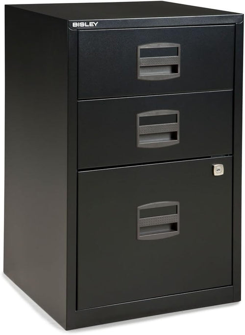 Black Steel Filing Cabinet 3 Drawer A4 Lockable 67cm Office Storage