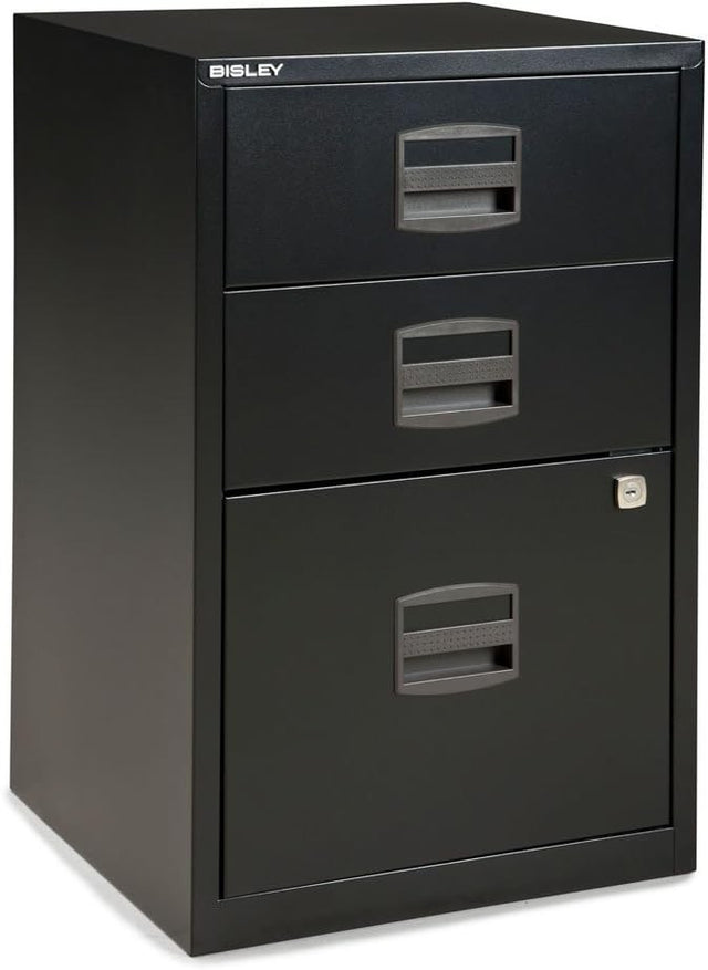 Black Steel Filing Cabinet 3 Drawer A4 Lockable 67cm Office Storage