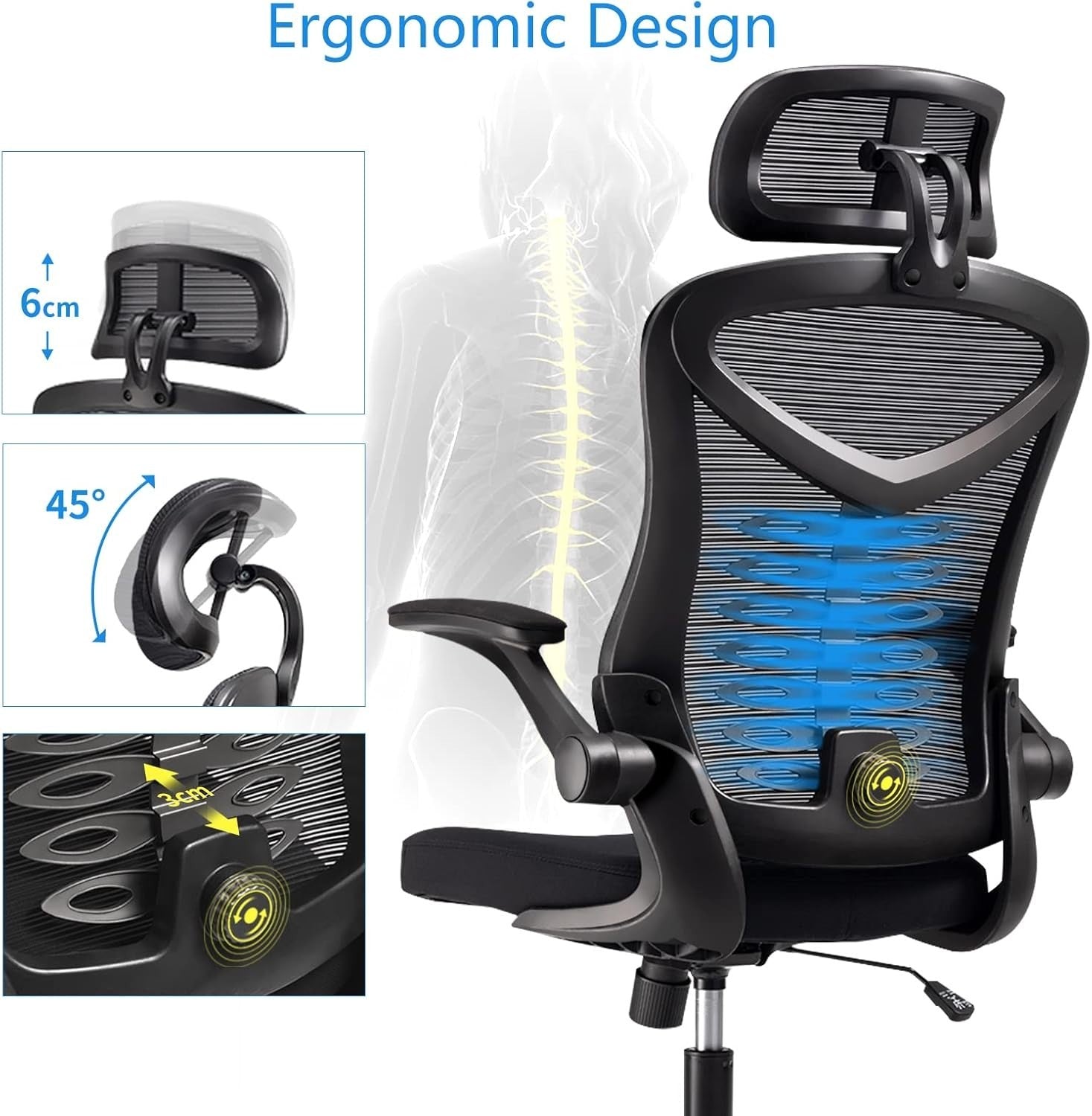 Ergonomic Mesh Office Chair Desk Seat Adjustable Lumbar Headrest Recline Black
