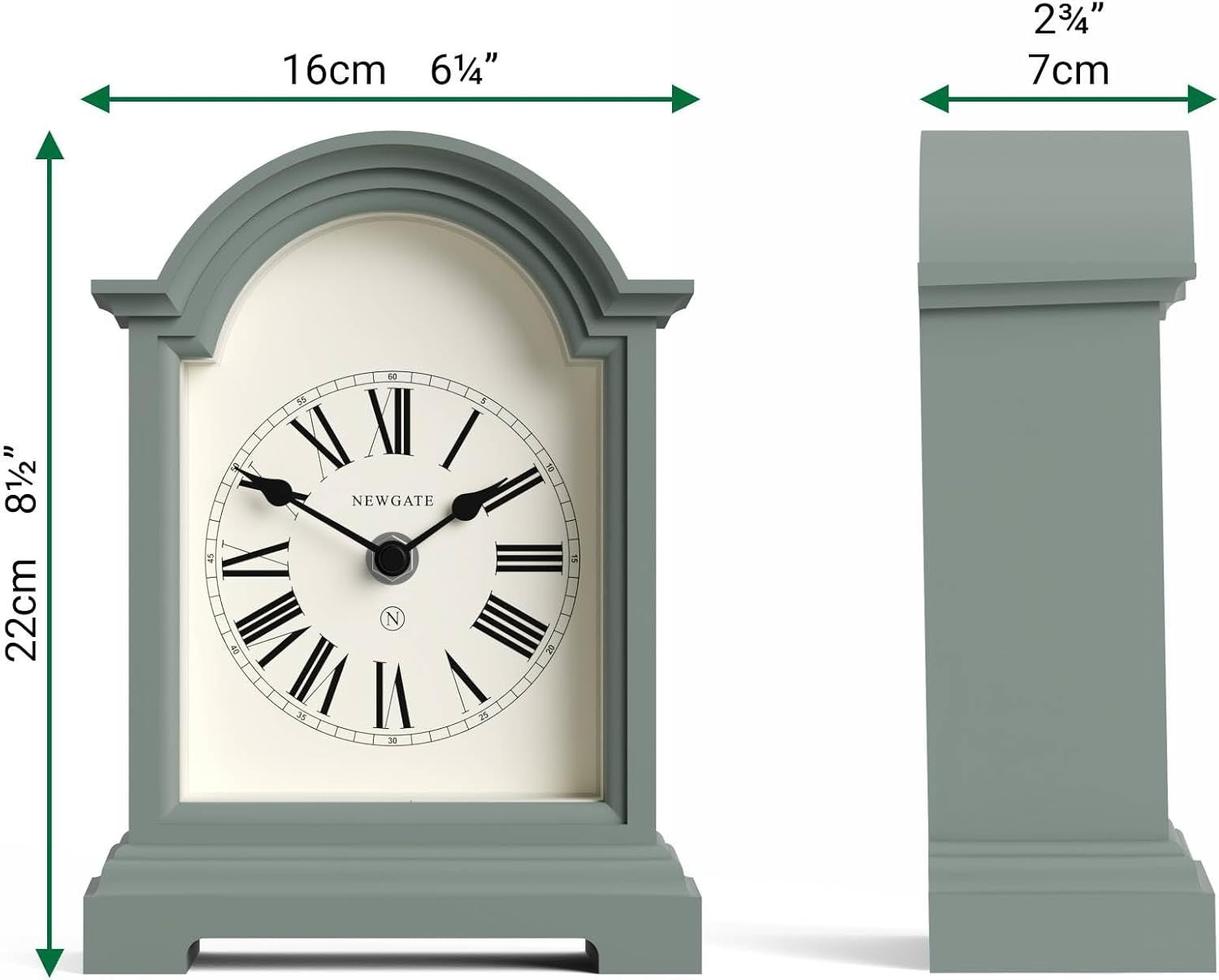 Mantel Clock Classic Arch Roman Numerals Silent Desk Shelf Asparagus Green
