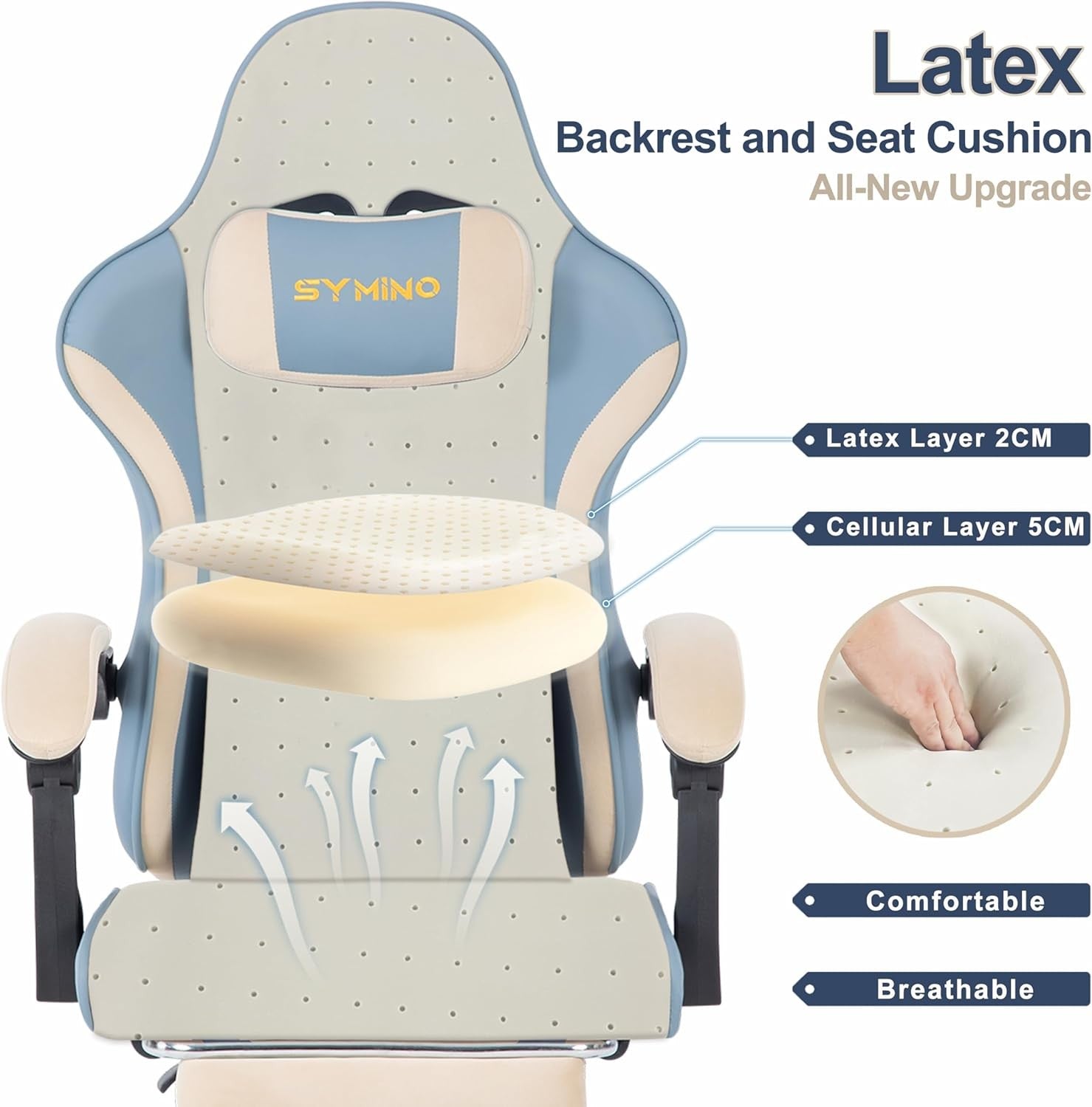 Ergonomic Gaming Chair Recliner w/ Footrest Lumbar PU Leather Blue