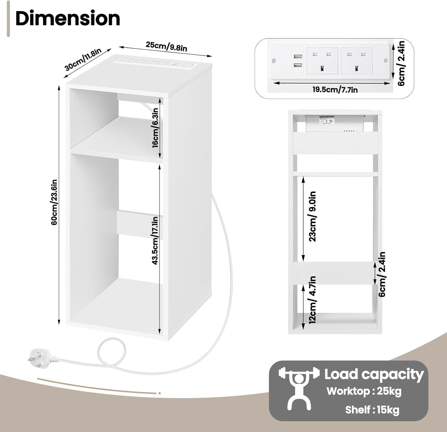 Set of 2 Smart Bedside Tables with USB Charging Ports & Storage Shelves