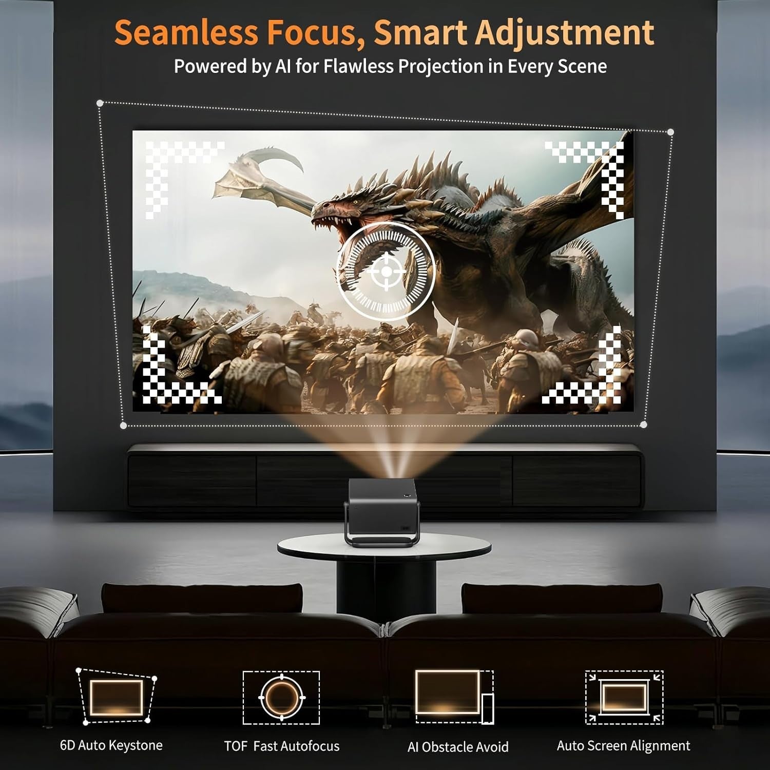 Smart 1080P Projector Android TV 12 Netflix WiFi BT 5.3 Dolby 600 ANSI