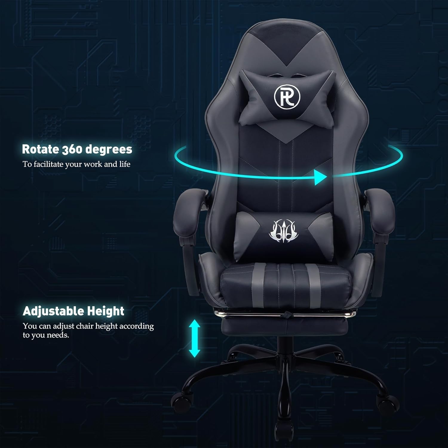 Ergonomic Gaming Chair Office Computer Desk Seat Recliner Faux Leather Grey