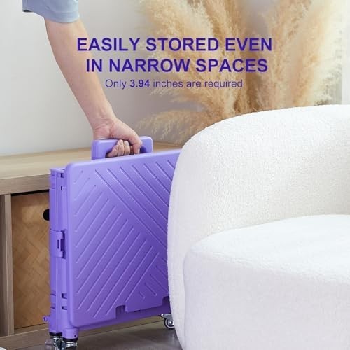 Folding Utility Cart Rolling Crate Trolley Lid Basket 360° Wheels Purple