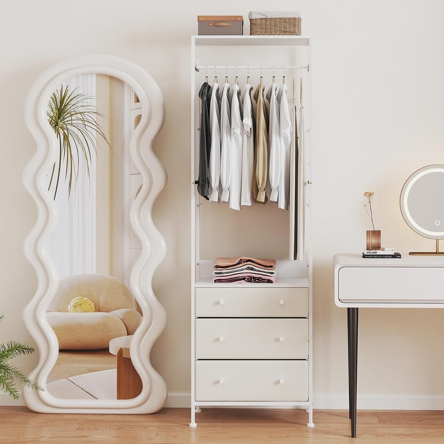 Clothes Rail 3 Drawers Freestanding Wardrobe Rack White