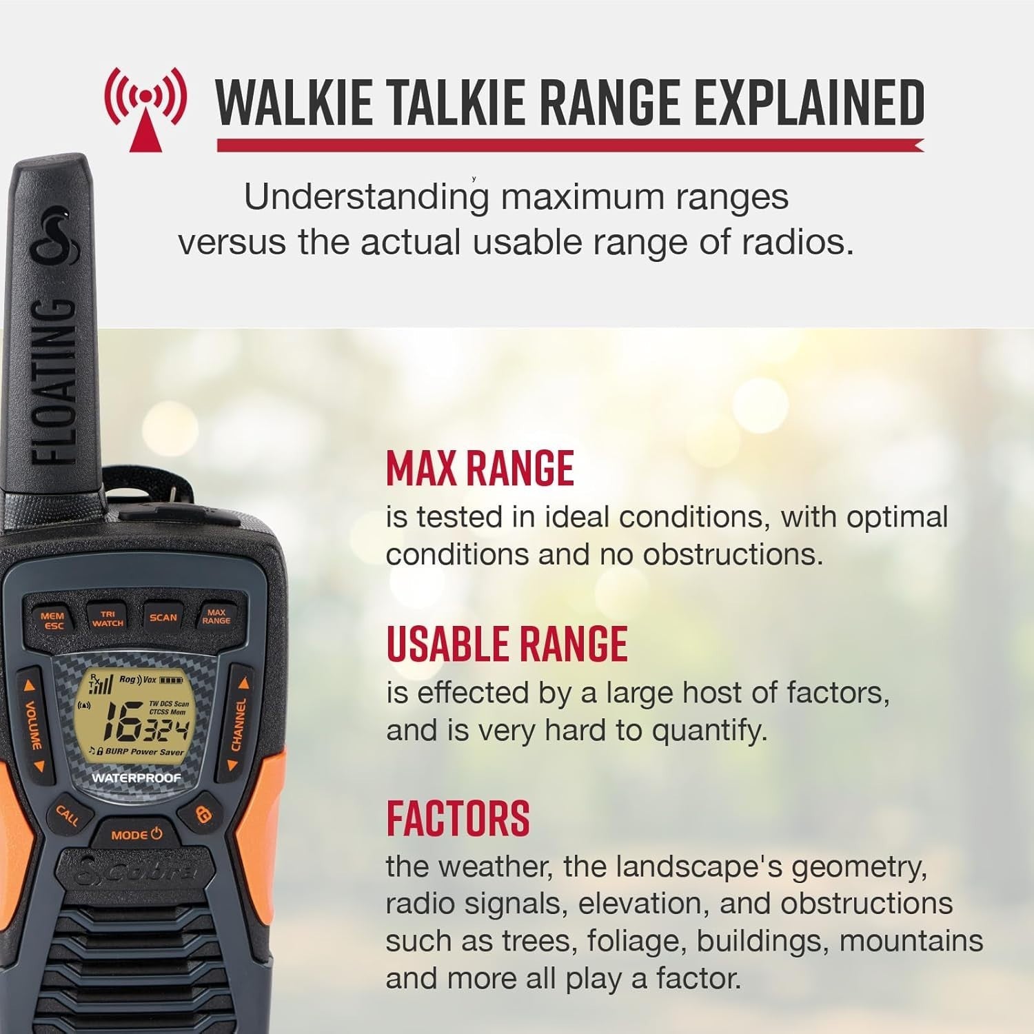 Floating Waterproof Walkie Talkies 2 Pack 12KM Range VOX Rechargeable