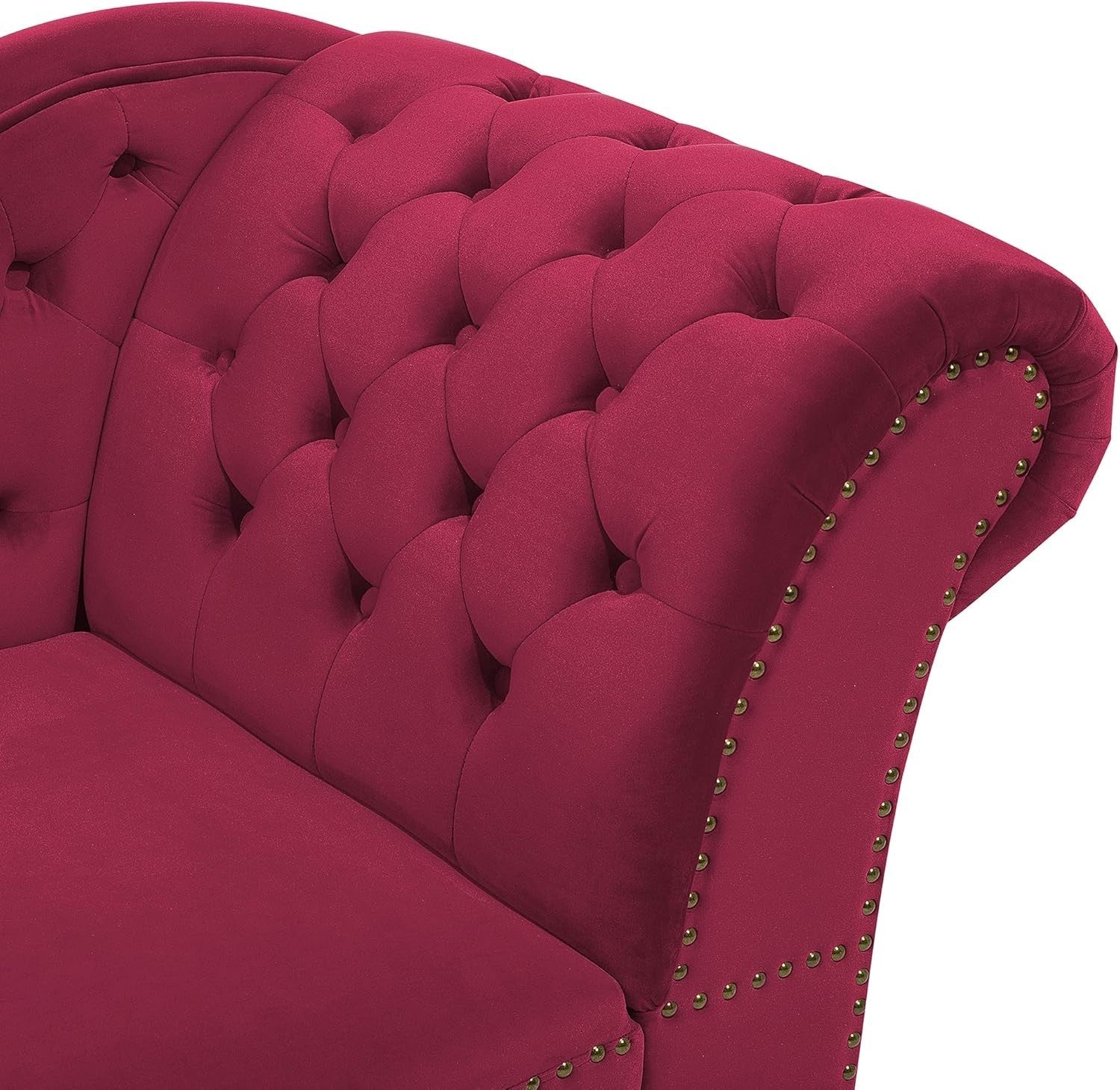 Velvet Chesterfield Chaise Lounge Right Hand Sofa Tufted Burgundy Seat
