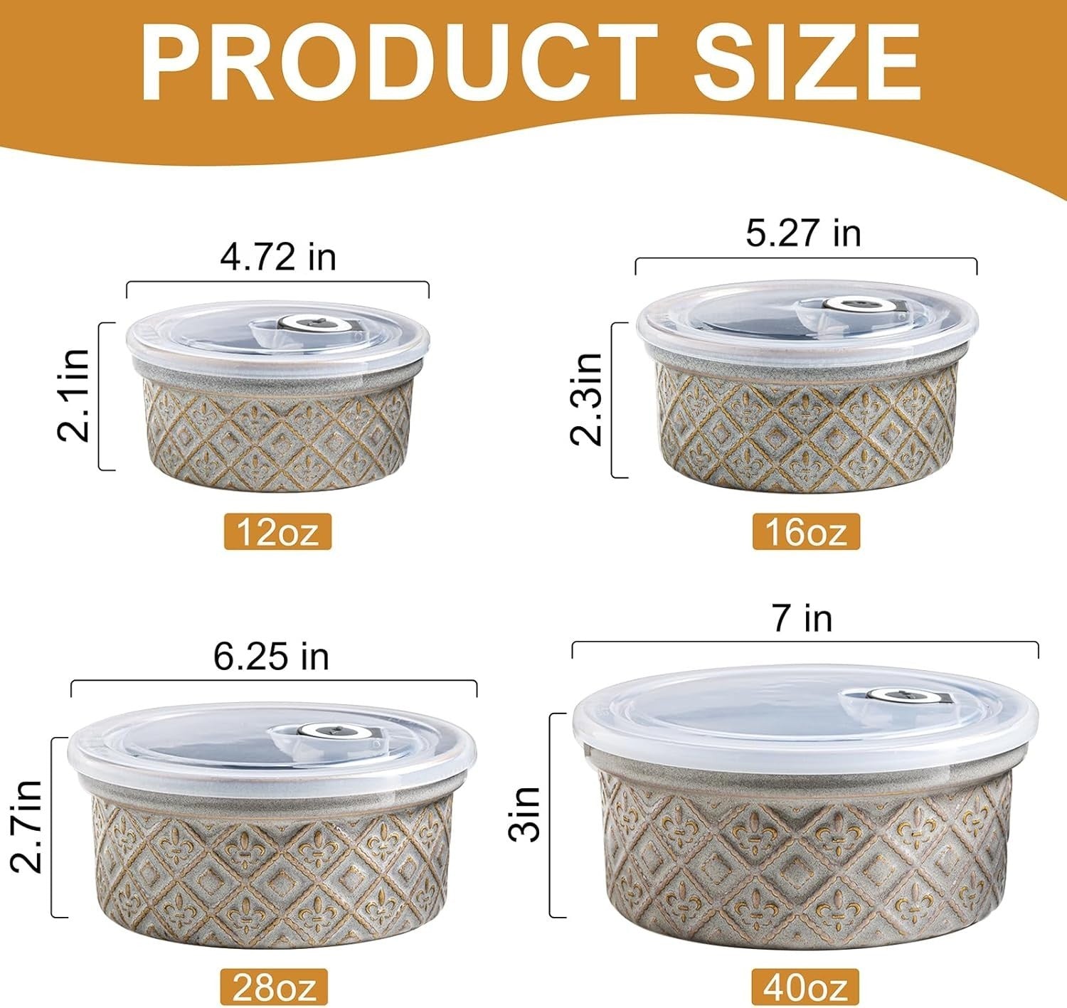 4-Piece Gray Ceramic Nesting Bowls 12-40oz Microwave & Oven Safe