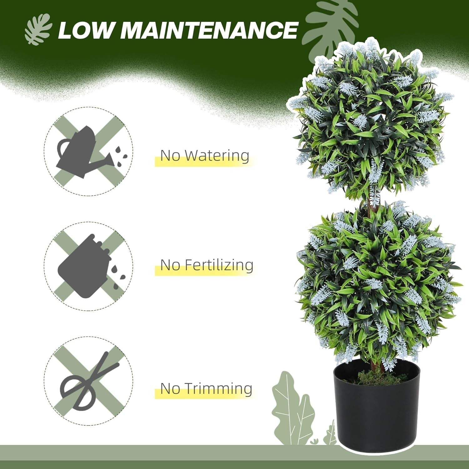 Set of 2 70cm Artificial Lavender Topiary Ball Trees in Weighted Pots Home Decor