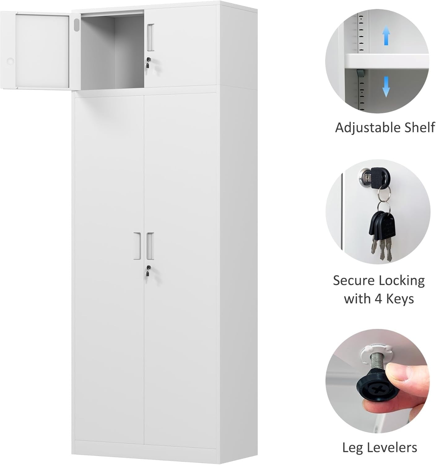 Tall Lockable Metal Storage Cabinet 220cm with 4 Shelves for Garage Office