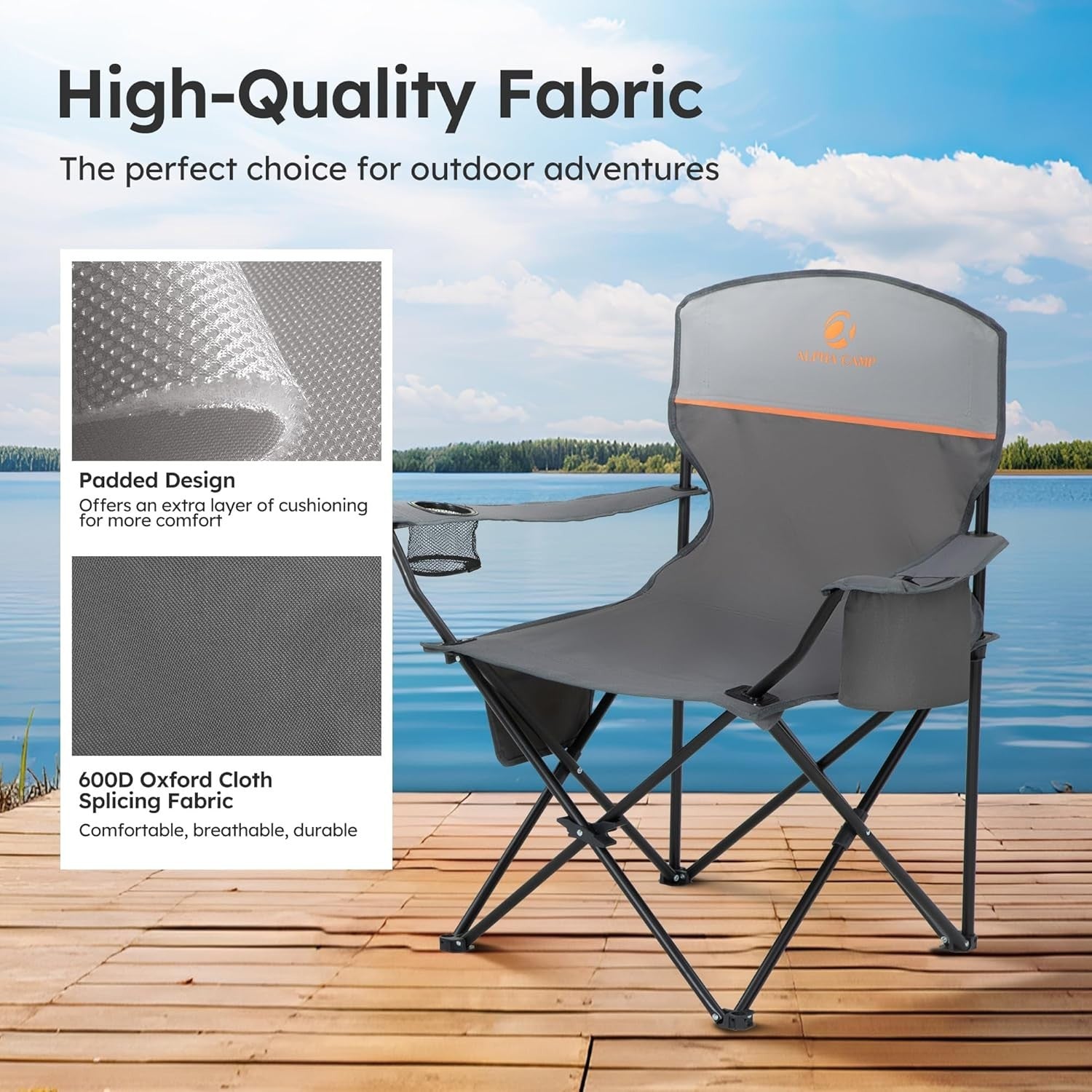 Portable Folding Camping Chairs 2-Pack with Cooler Bag, Cup Holders, 100kg