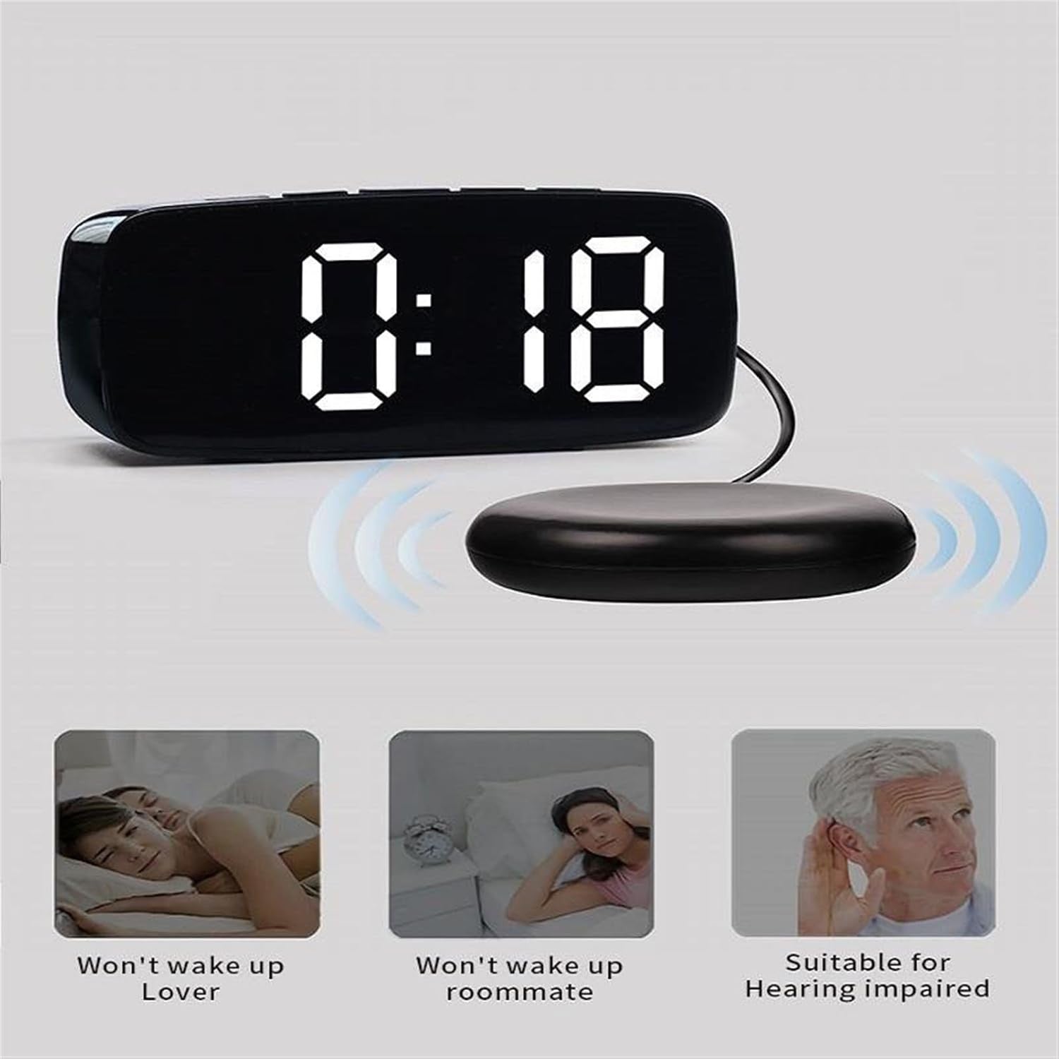 Black Large LED Vibrating Alarm Clock Bed Shaker Super Loud Heavy Sleeper