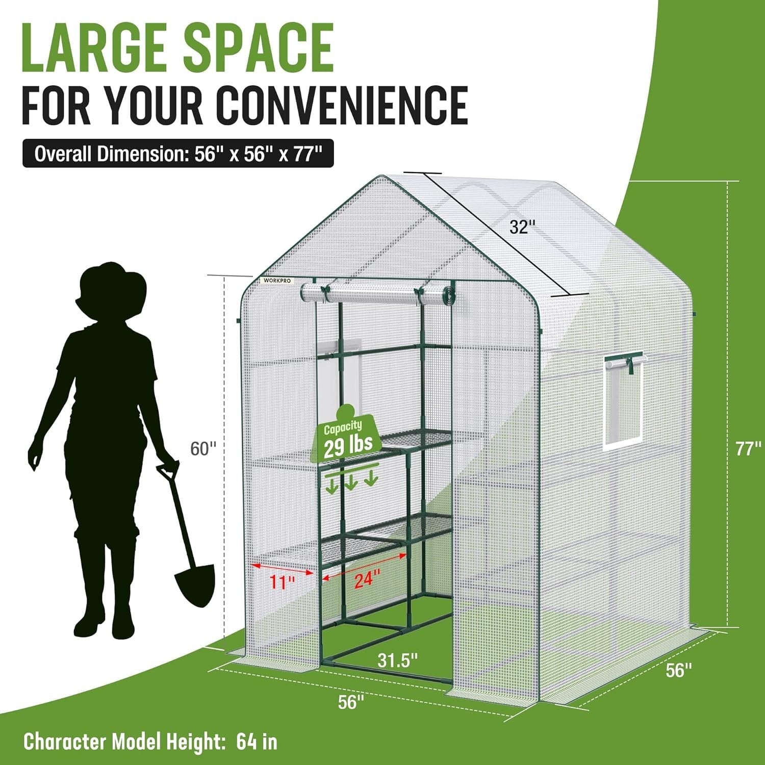 Large Walk-In Greenhouse 8 Shelves | Waterproof PE Cover | Roll-Up Door