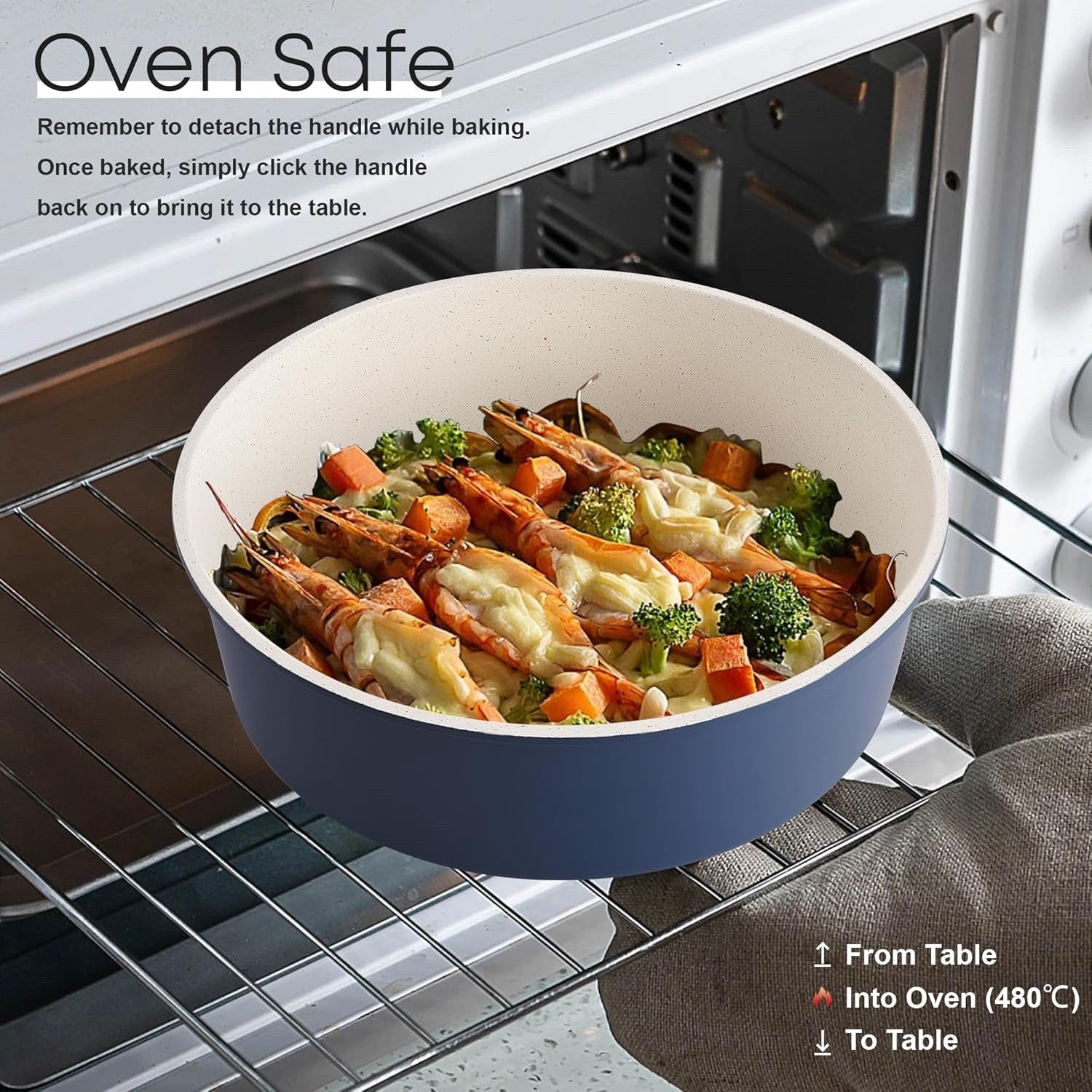 5Pcs Blue Pots Pans Set with Glass Lids & Detachable Handle Induction Safe