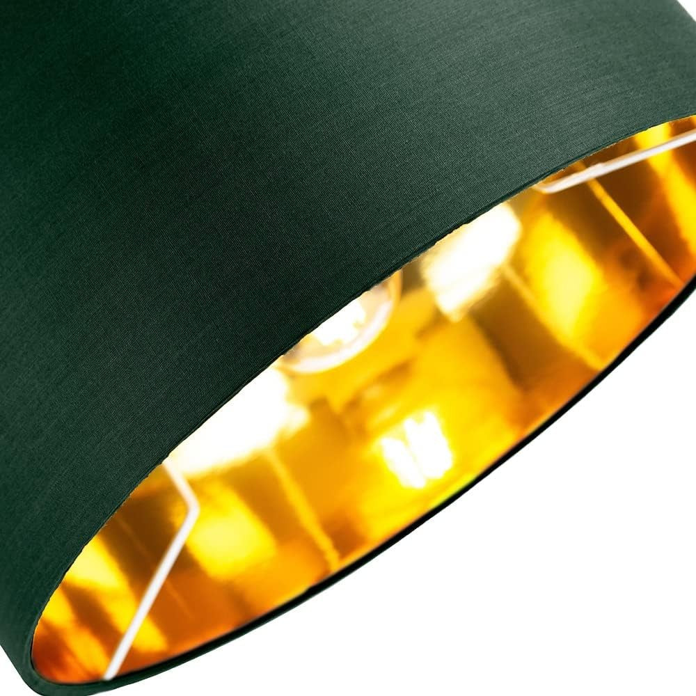 Forest Green Drum Lamp Shade Copper Lined Modern Table Floor Pendant 14"