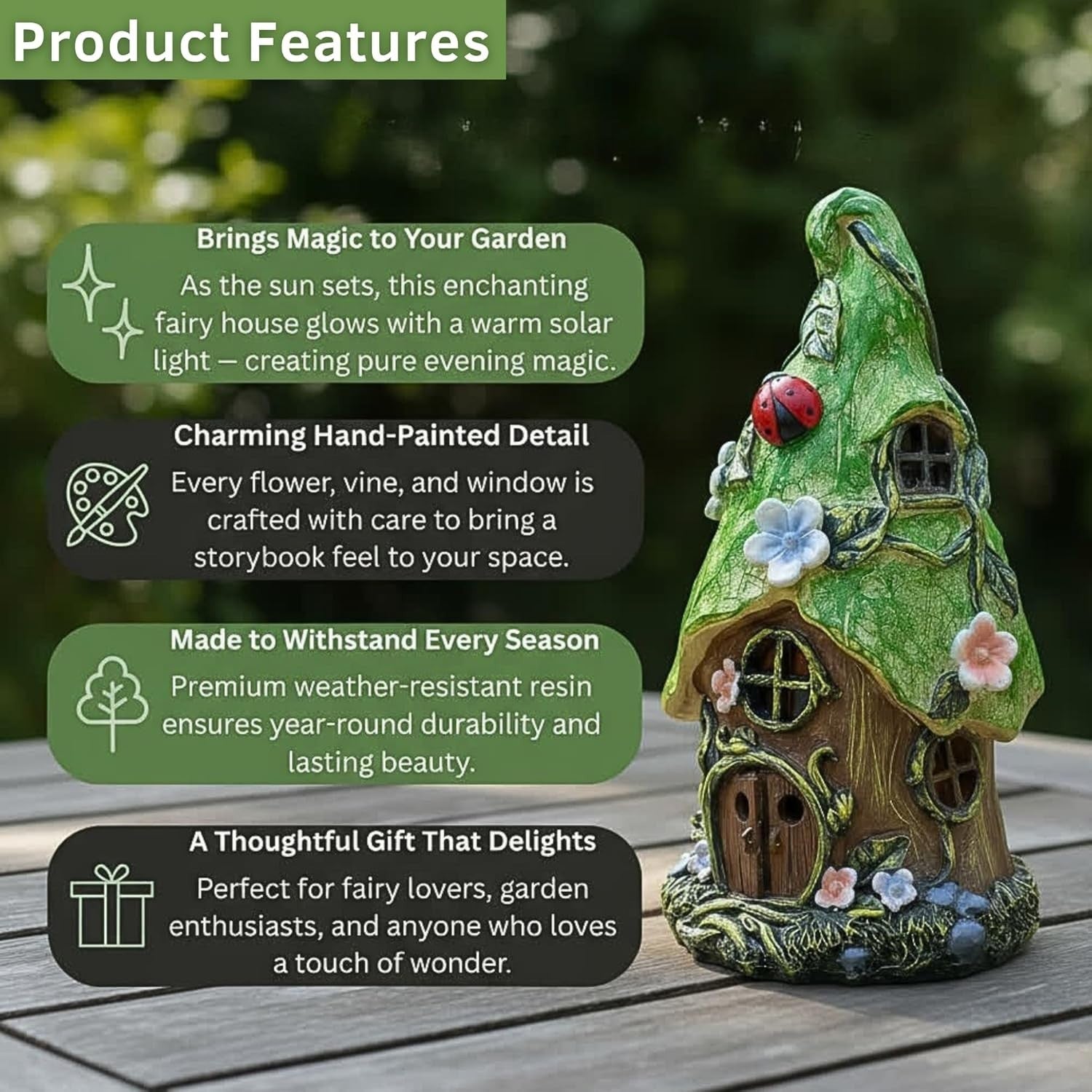 Solar Fairy House Garden Ornament 22cm | LED Light Resin Pixie Home Decor