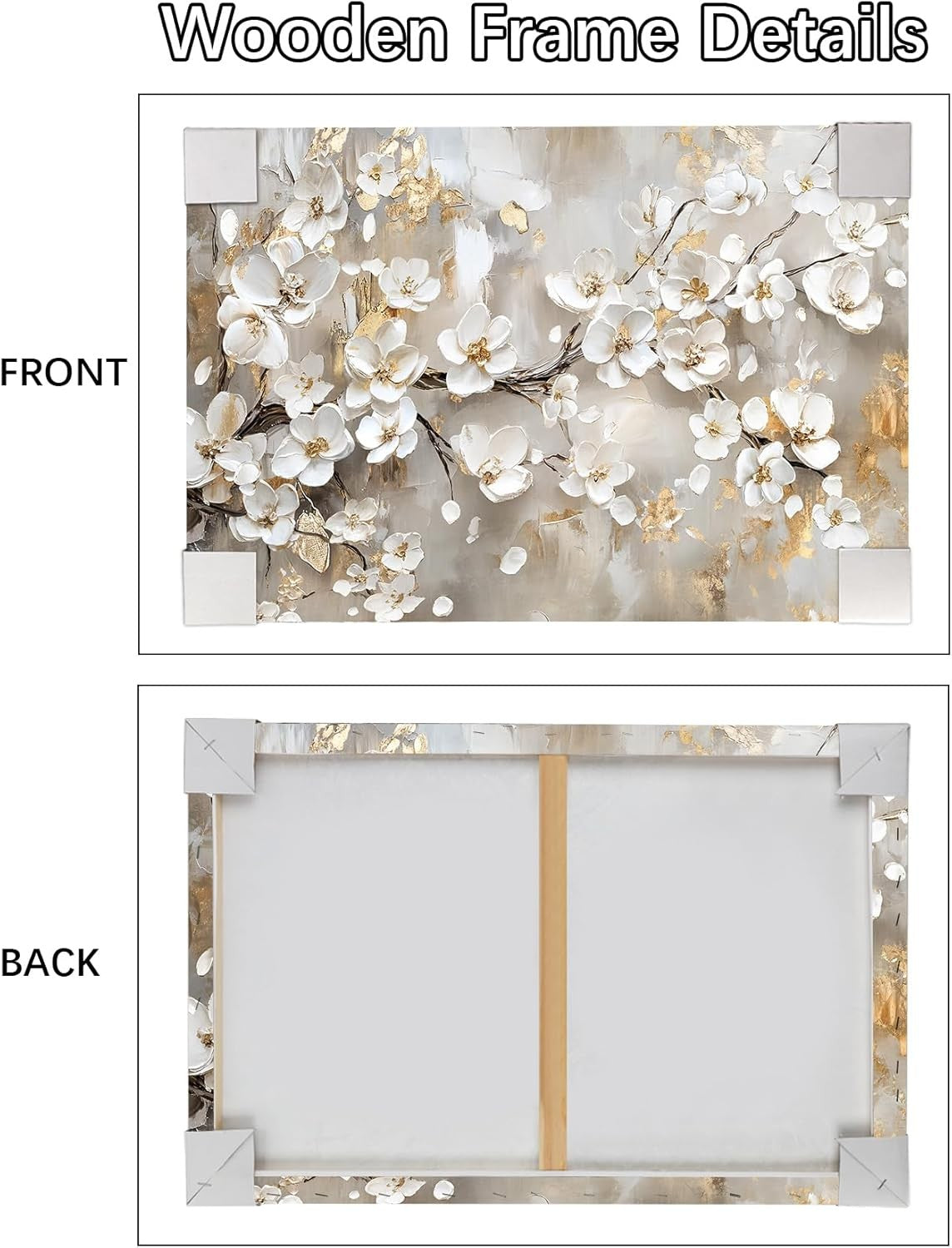 Large White Floral Canvas Wall Art 120x80cm Framed