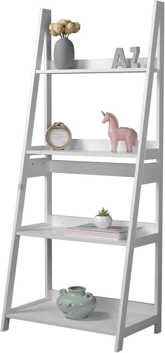 Modern White 4-Tier Wooden Ladder Shelf Unit – Stylish Display & Storage Rack